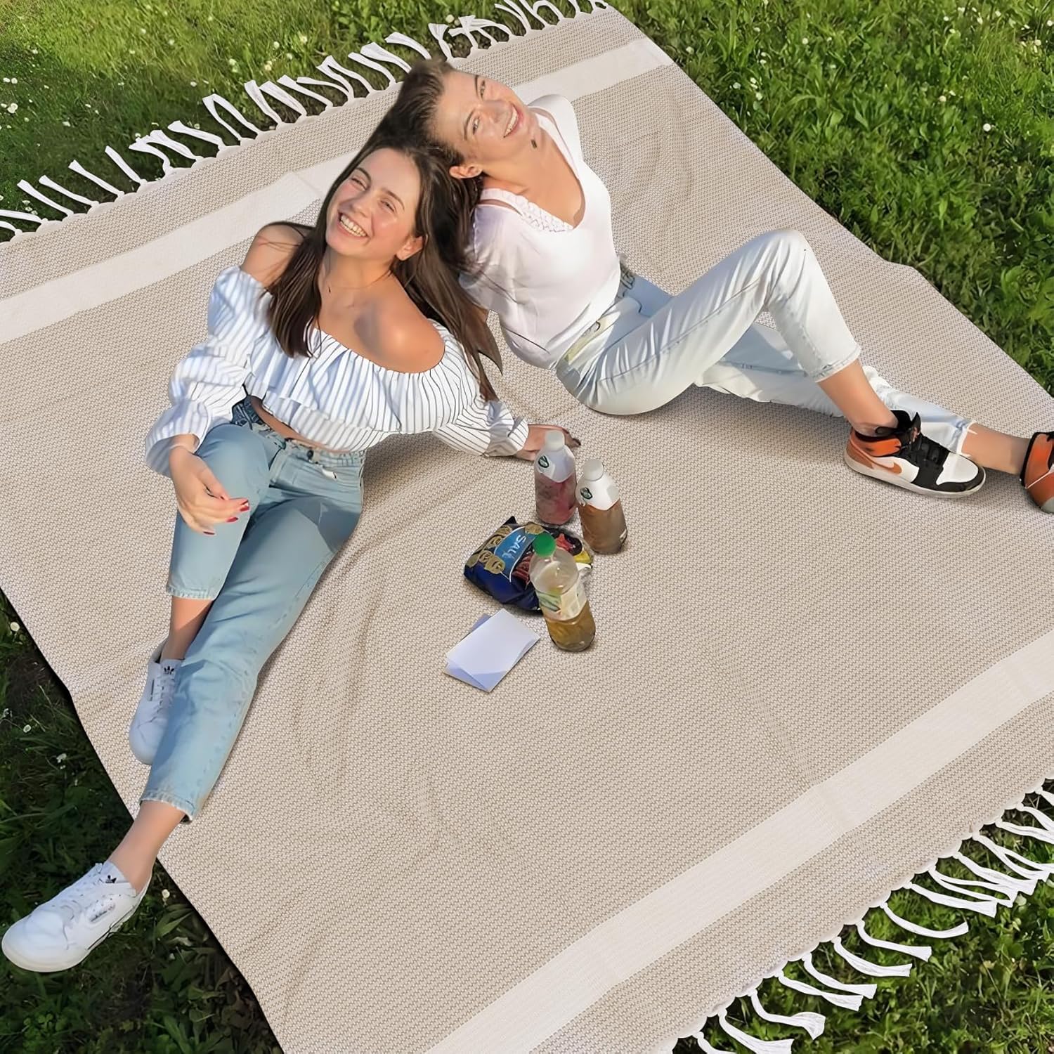 Jumbo Turkish Beach Towel Blanket Picnic Ourtdoor Mat Oversized Sandproof Fast Dry Thin Extra Large Xl Huge Linen Compact Organic Cotton Summer Vacation Gifts Travel Essential Cruise Ship Necessities Beige Giant Large 82'' x 90''