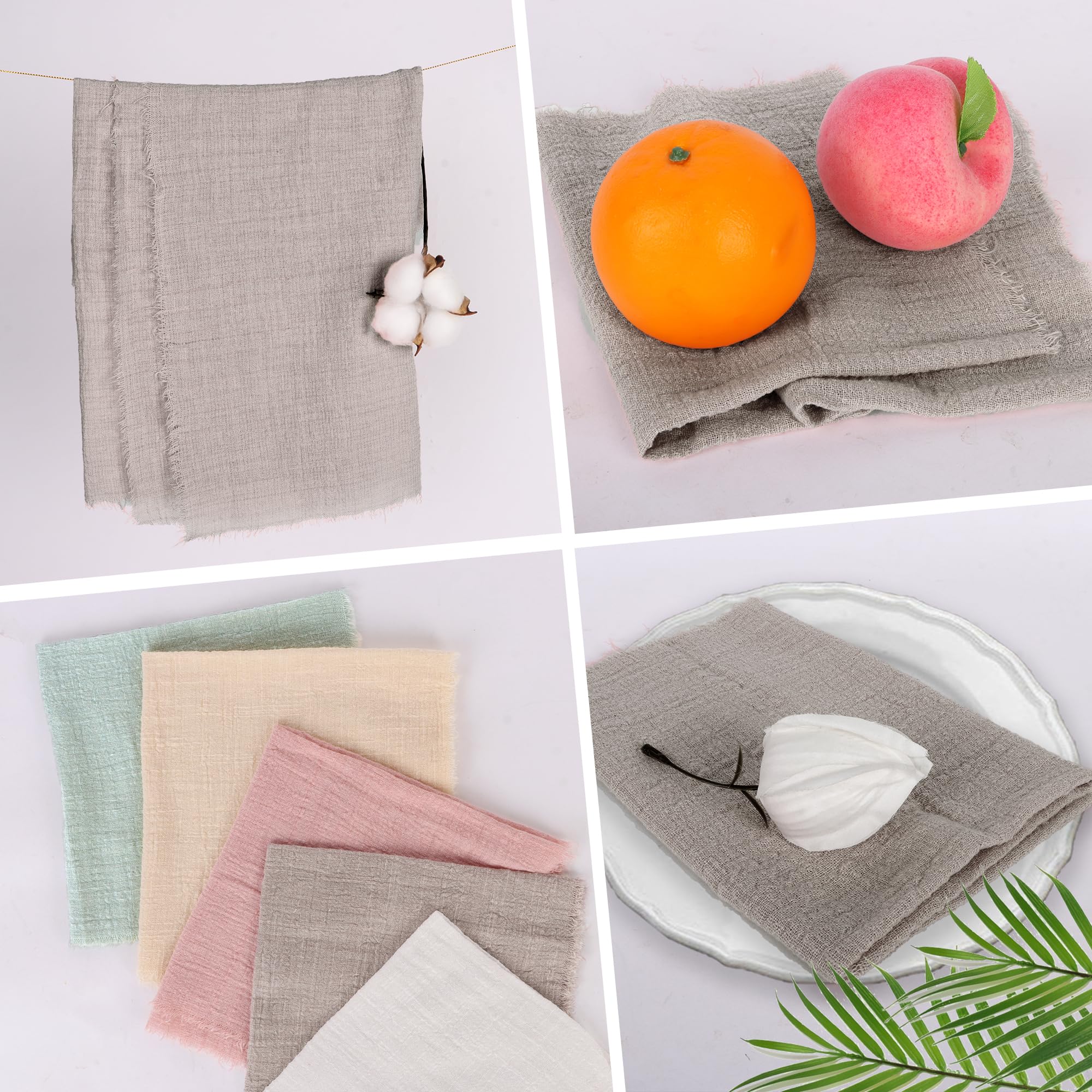 12 Pièces Serviettes De Table En Tissu Coton 42x42 Cm Avec Franges - Gris Clair Pour Mariage Et Anniversaire