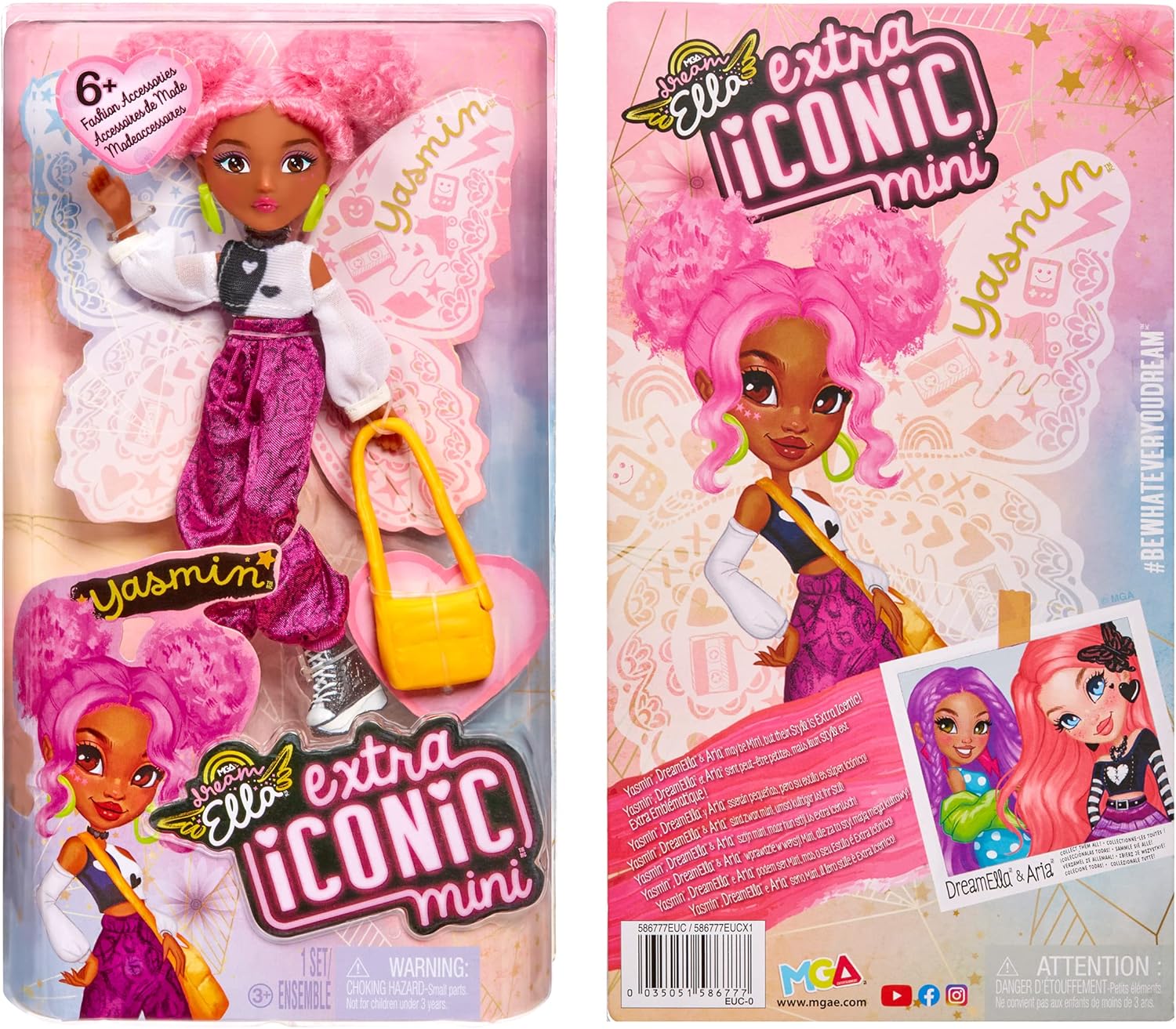 MGA Entertainment Dream Ella Extra Iconic Mini Doll - Yasmin Athleisure Inpsired Fashions with Pink Cotton Candy Hair and Star Painted Cheeks Fashion Doll, Toy for Kids Ages 3, 4, 5+, Multicolor