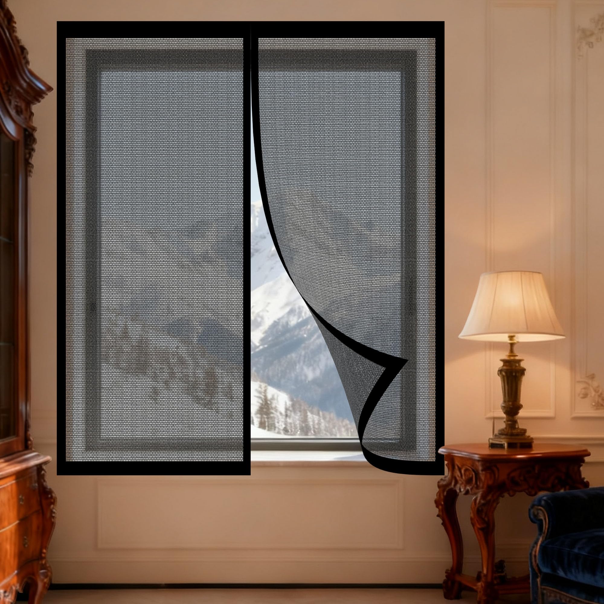 Fenêtre moustiquaire rideau noir 95 x 145 cm maille fine protection insectes sans perçage