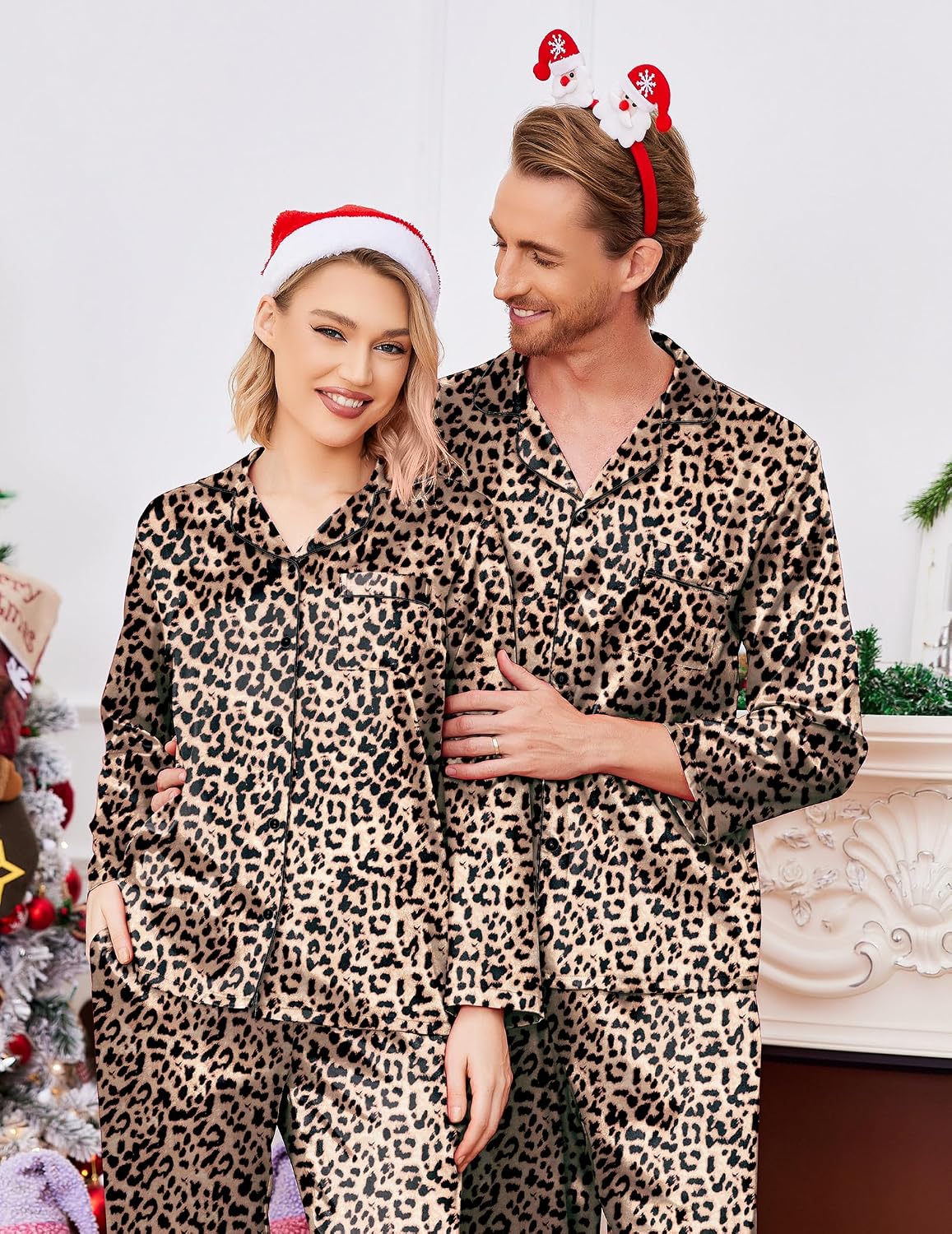 Ekouaer Couples Matching Pajamas Silk Long Sleeve Sleepwear Satin Pjs Set image 4