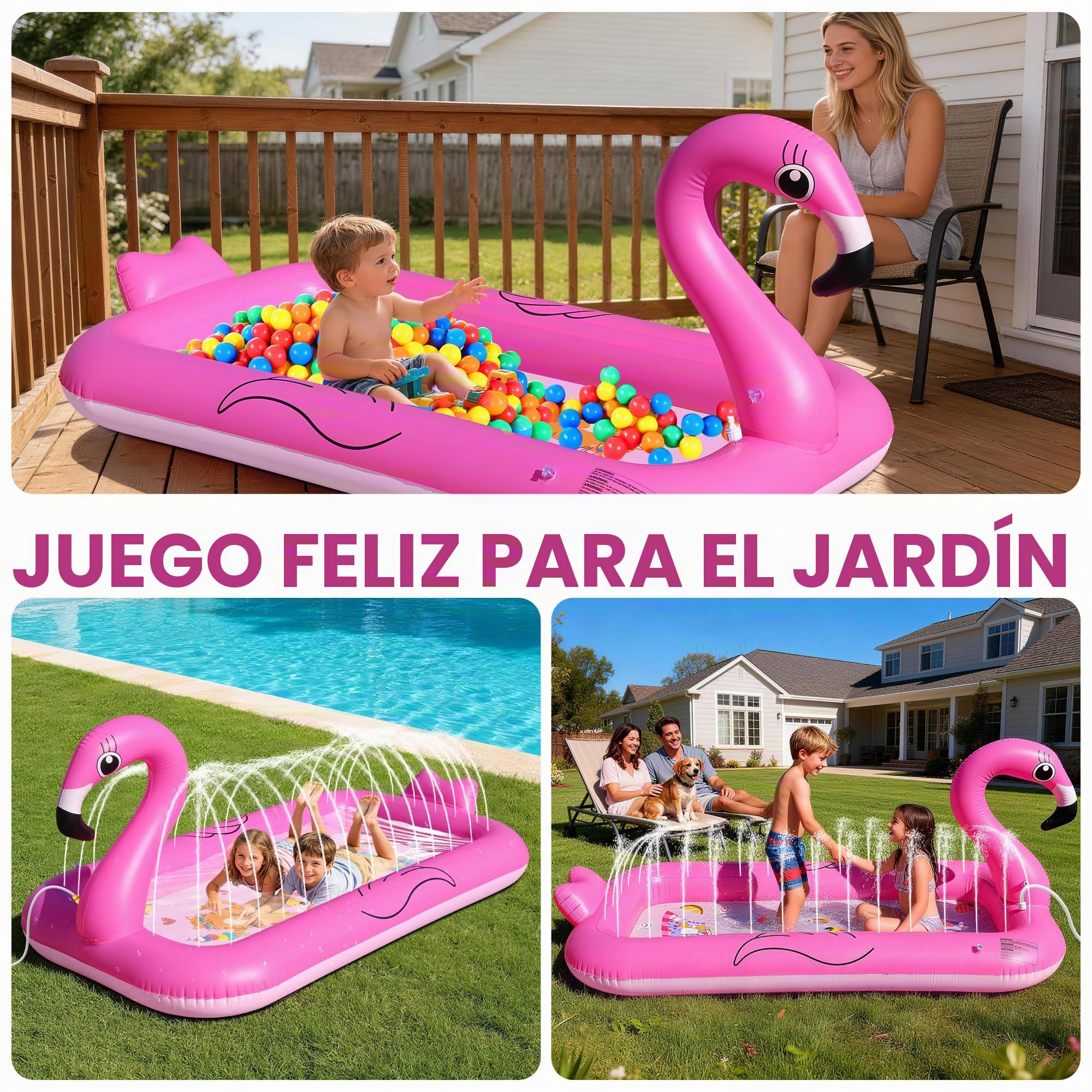 KingSom Splash Pad,Flamenco Tapete de Juegos de Agua,Almohadilla para Aspersor Espesado,Juego de Agua para Niños,Juegos de Aguas para Exterior,Hinchable Salpica de Jueg Aguas,Ideal función para Jardín