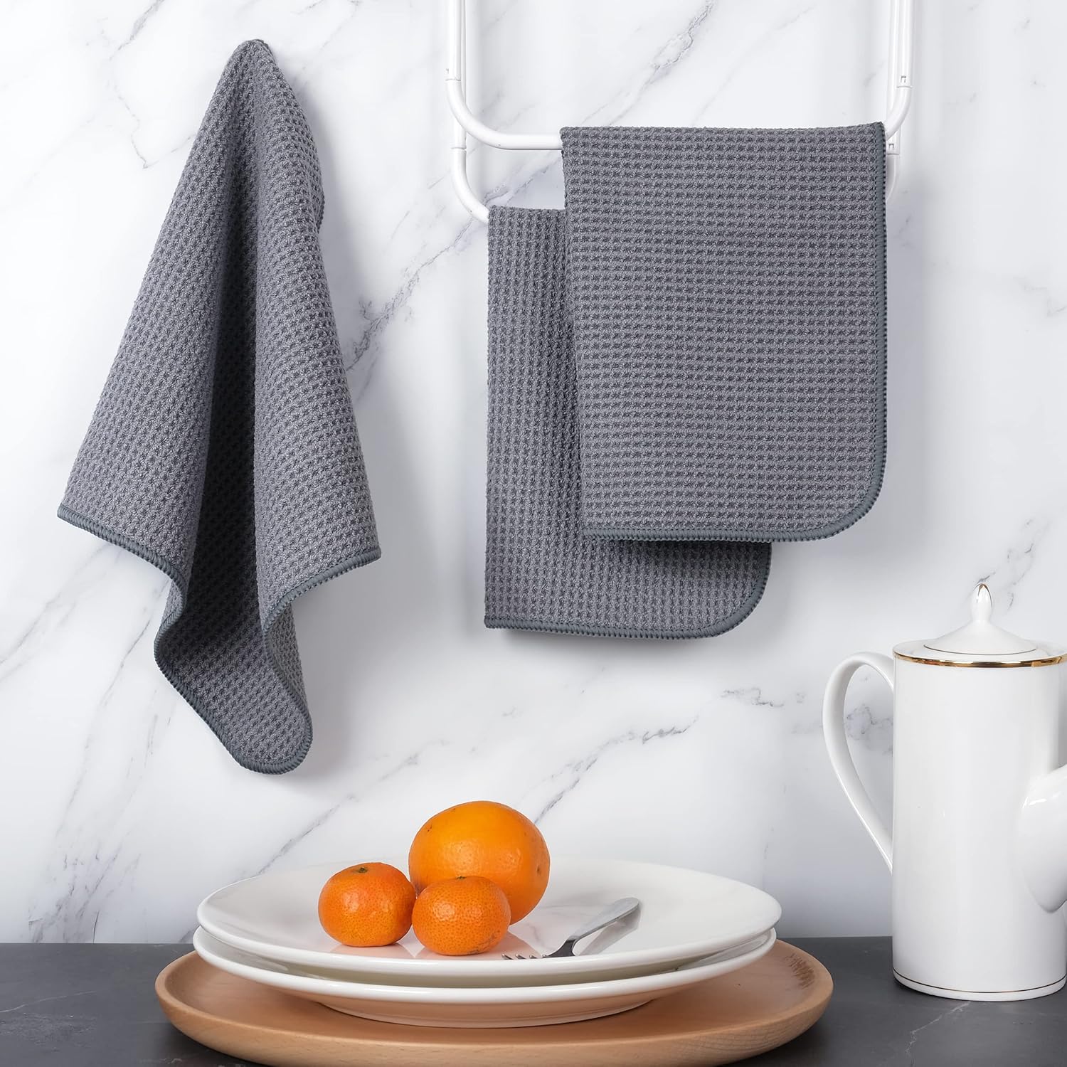Juego De 2 Toallas De Cocina De Tejido De Gofre De Algodón, Jarrón De
