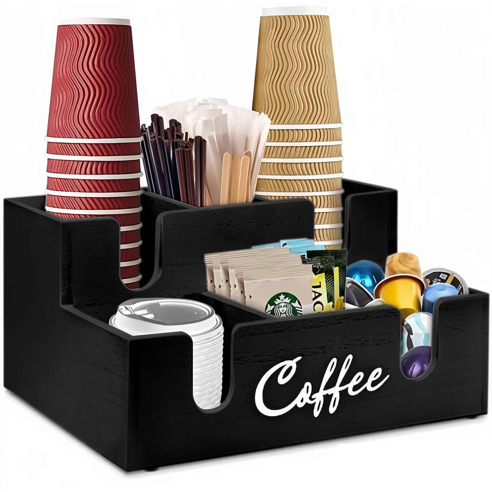 KOVNISE Kaffeekapselhalter Aus Holz - Aufbewahrungsbox Mit Deckel Für Küche & Kaffeezubehör