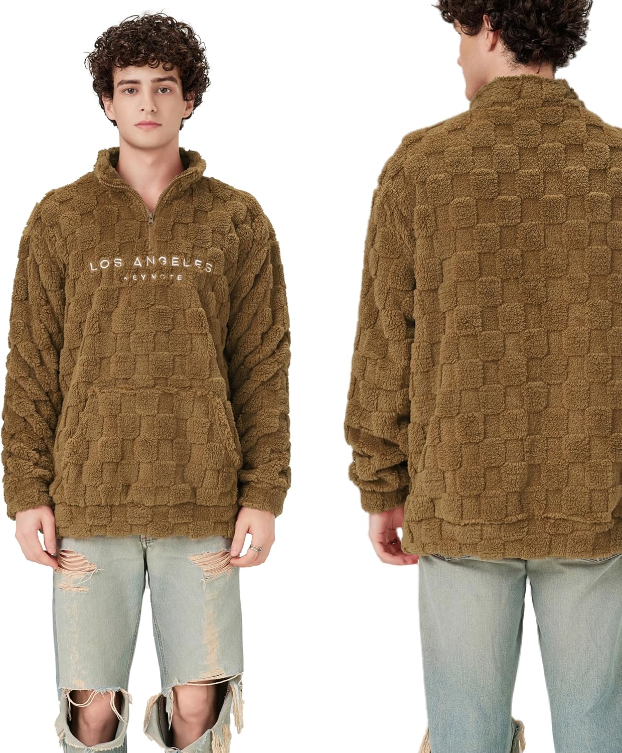 ZAFUL Mens Fuzzy Sherpa Sweatshirt Long Sleeve Fluffy Pullover Cozy Letter Print Fall Winter Warm Tops - Image 2