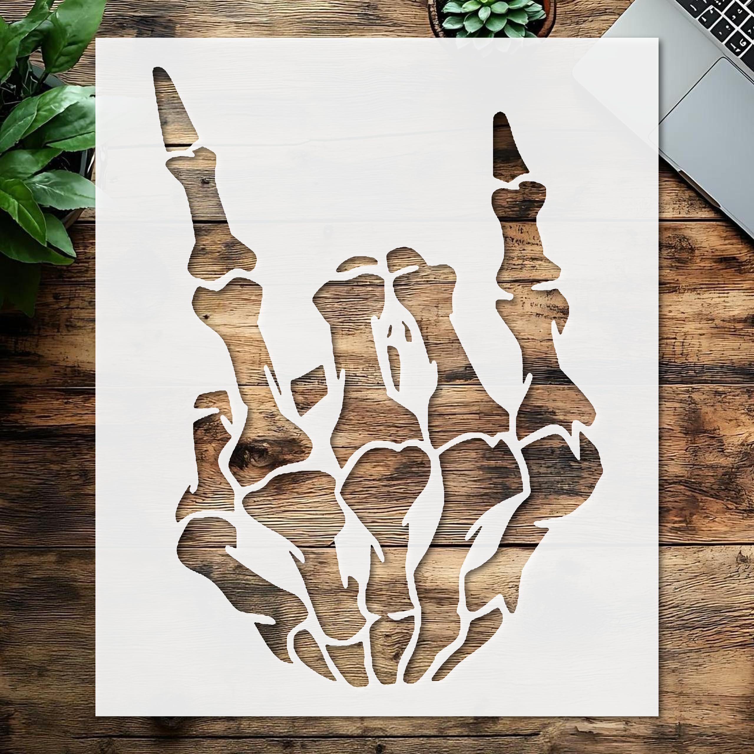 Stencil Skeleton Hand Halloween, Plastic Reusable, Reusable Plastic, 6 inchL x 5 inchW, for DIY Crafts and Home Decor