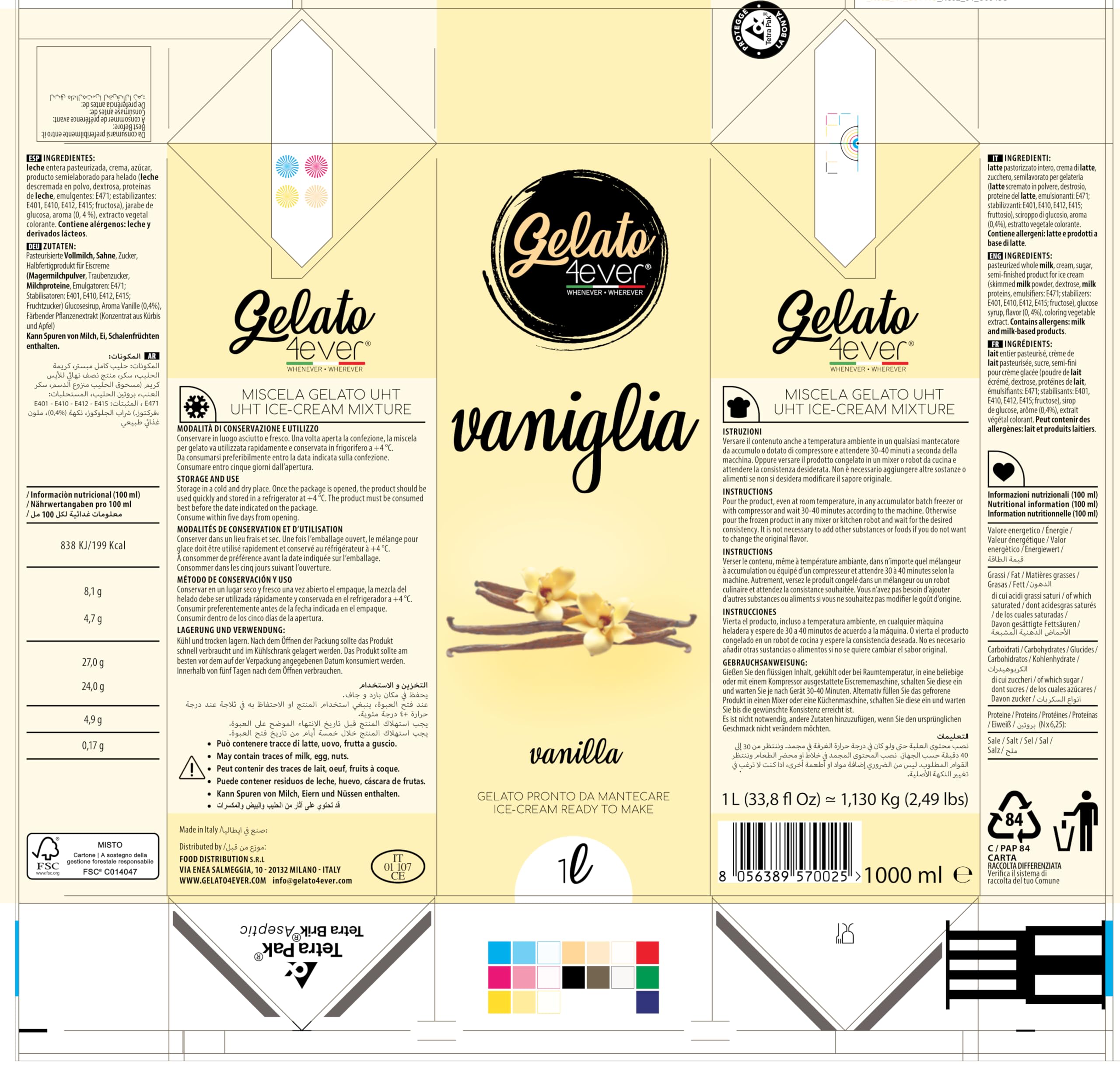 Gelato 4ever - Preparato per Gelato Pronto da Mantecare, Bundle da 4, Facile da Preparare, Compatibile con Tutte le Macchine per Gelati Come Ninja Creami, Magimix, HKoenig, 1L per Brick, Made in Italy