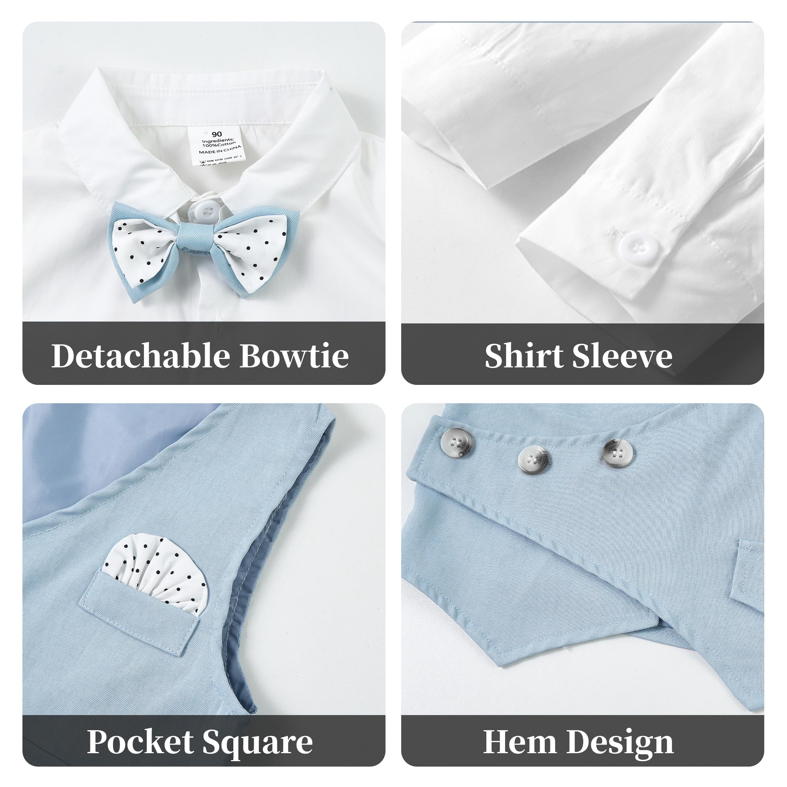 Volunboy Baby Boys Gentleman Suit, Toddler Formal Waistcoat Outfit Wedding Shirts + Vest +Bow Tie 4 PCS Set - 5