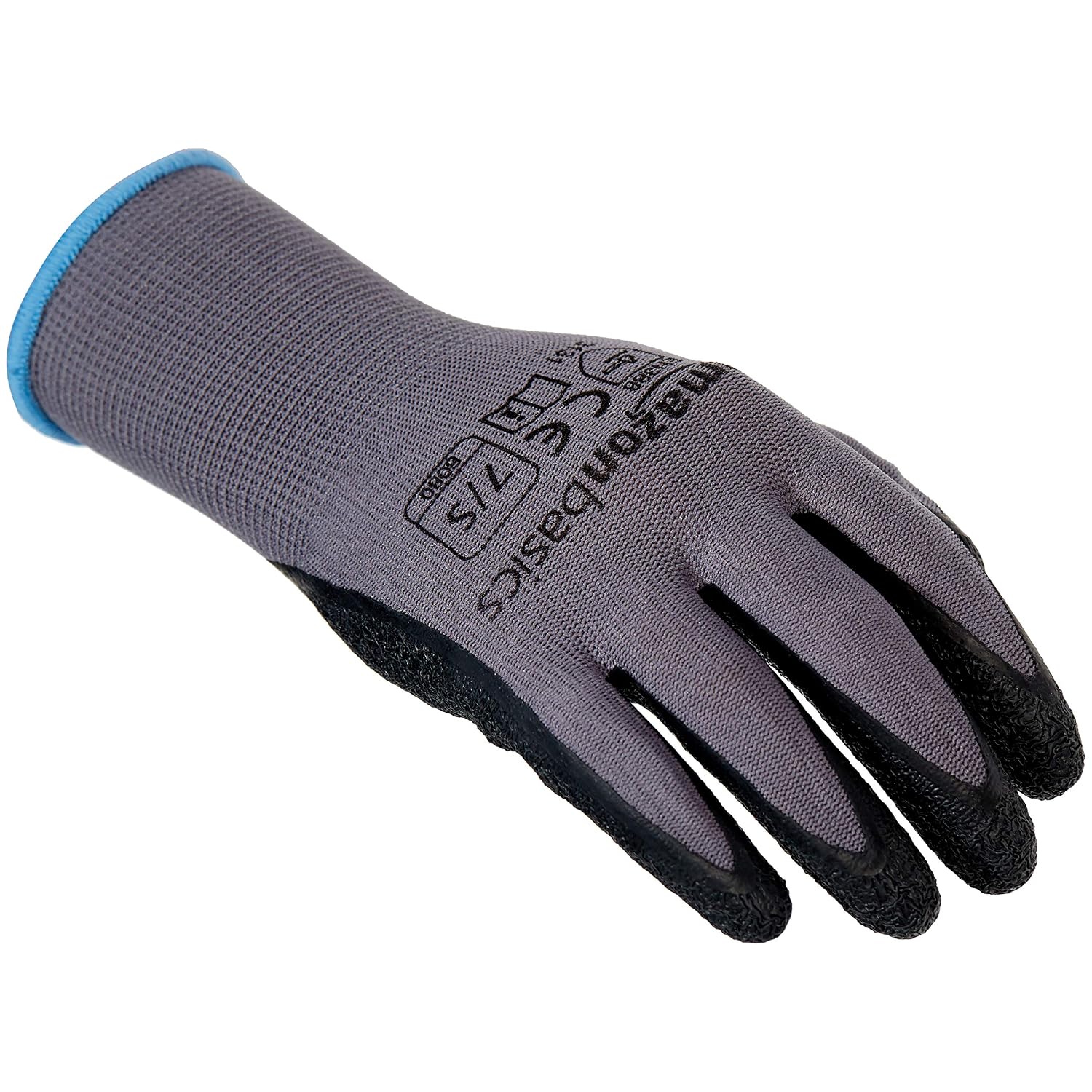 Amazon Basics Latex Coated Work Gloves, Nylon Liner Fiber, Grey, Size 7, S, 12-Pair