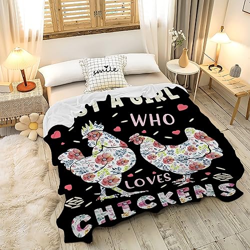 Miniatura 2 de Manta con diseño floral de pollo con texto en inglés "Just A Girl Who Loves Chickens", suave y cómoda para sofá, cama, para cuatro estaciones, 30 x
