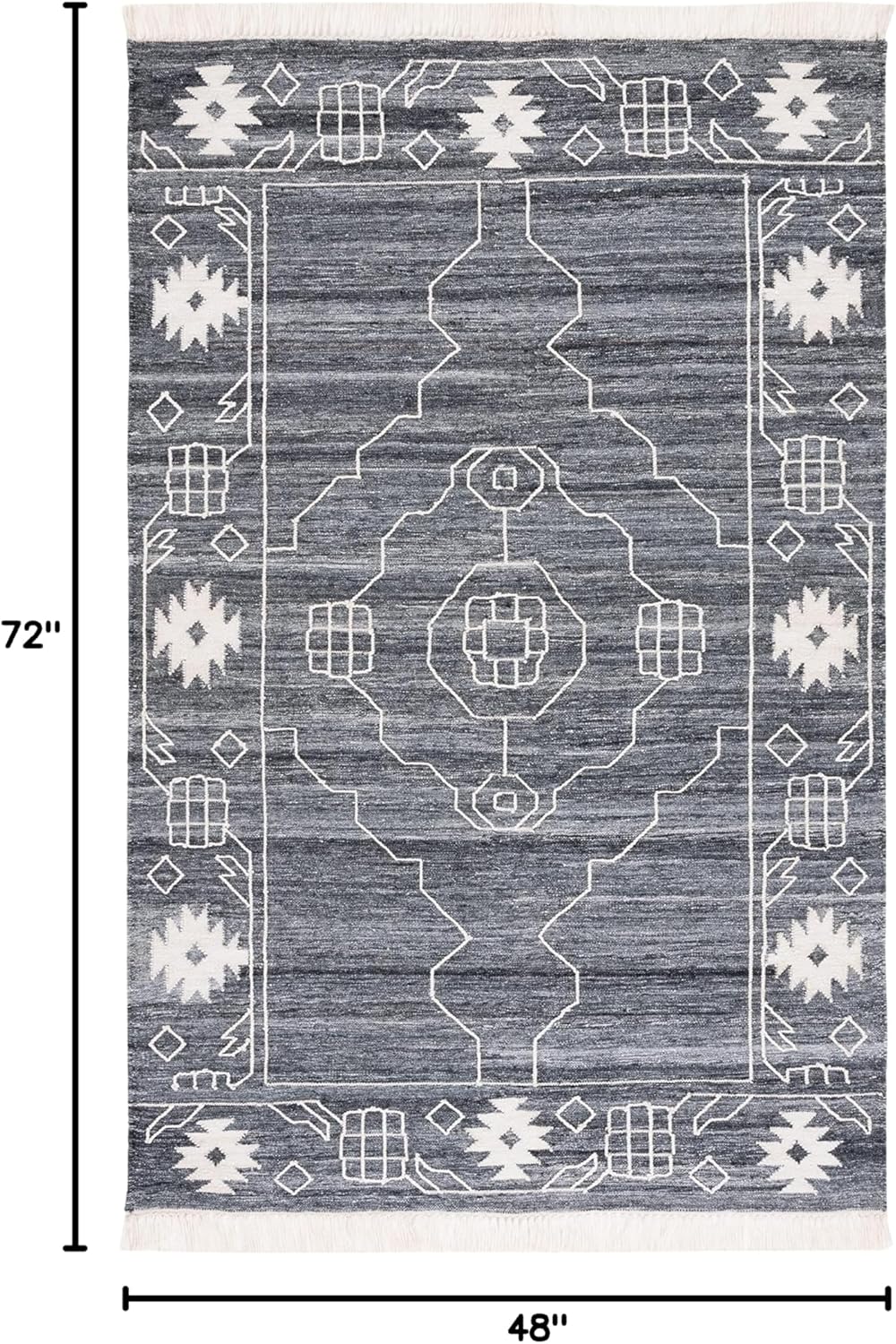 Black and Ivory 4' x 6' Handmade Wool Kilim Rug