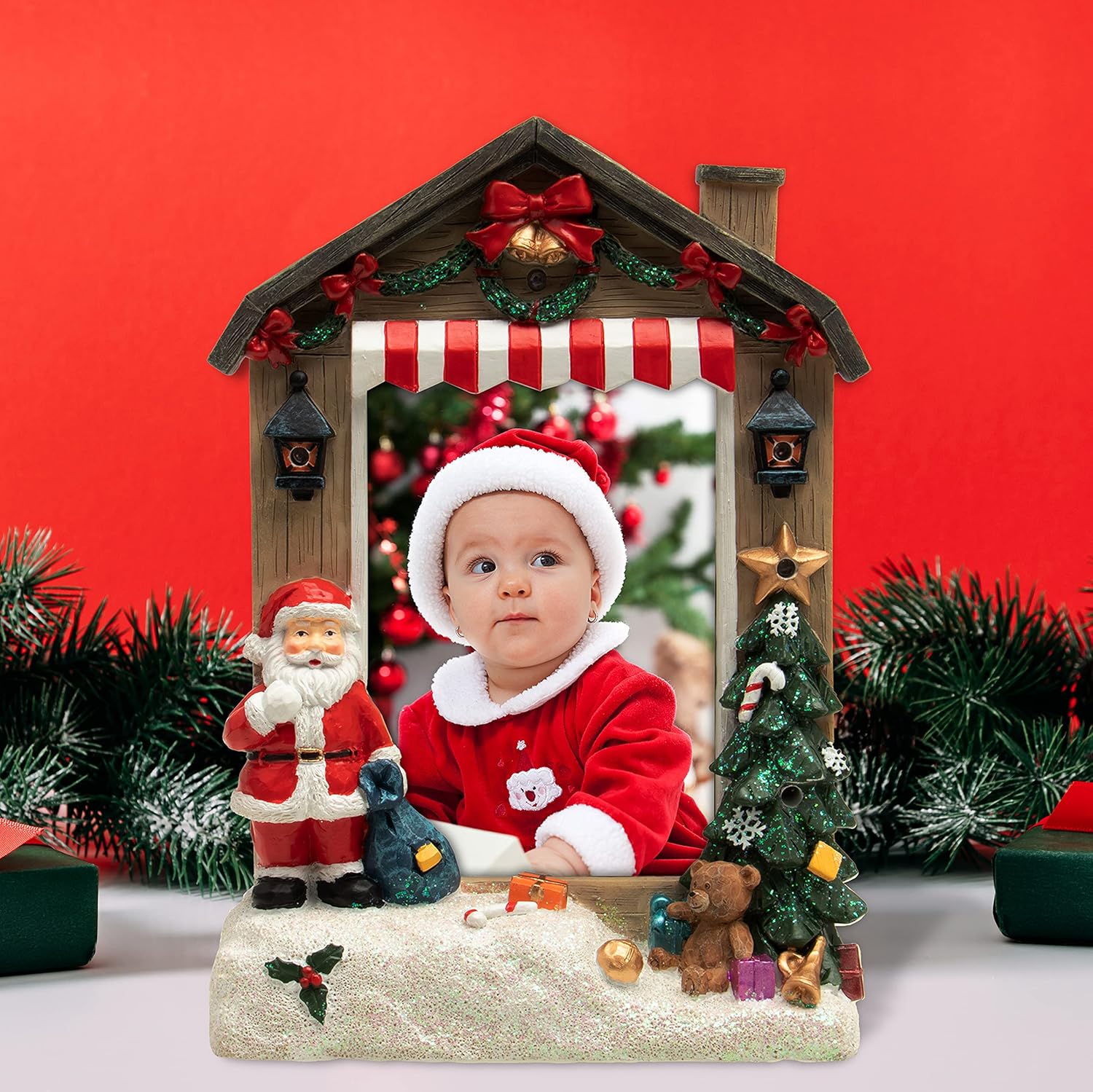 4" x 6" Light Up Santa Claus Christmas Resin Picture Frame