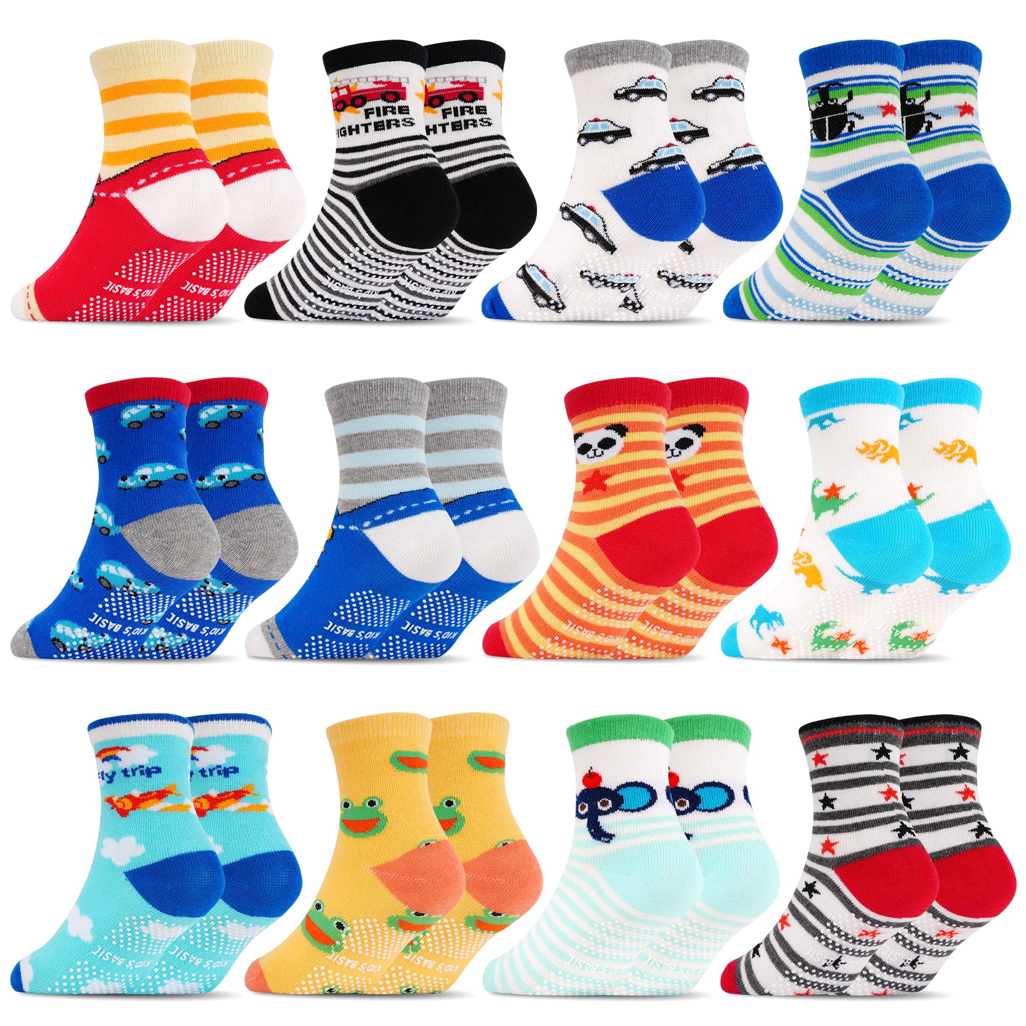SkiBeaut Rutschfeste Socken für Kleinkinder, Jungen, Mädchen, griffige Kindersocken mit Greifern für 1–7 Jahre, 12 Paar