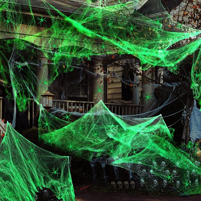 Buy 1000 Sqft Glow in the Dark Spider Web Halloween Decorations with