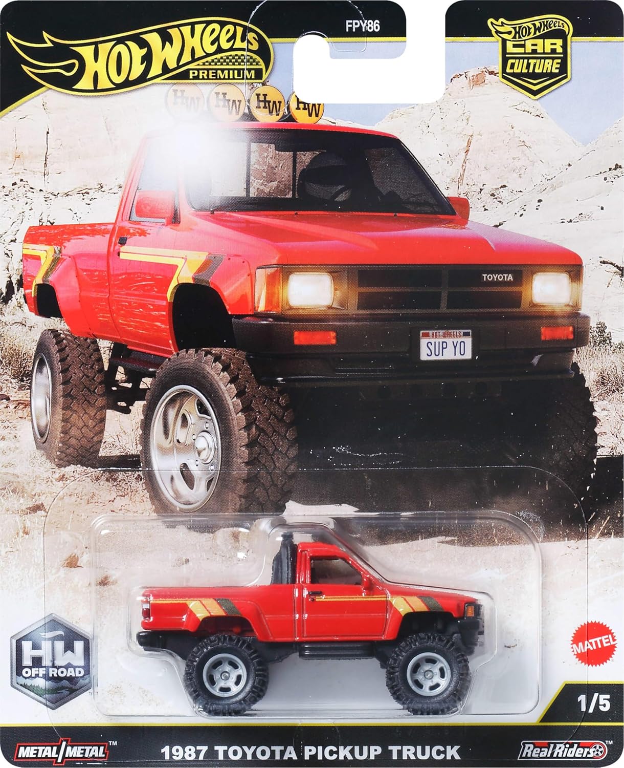 Hot Wheels Premium Car Culture Collectible Toy Car, 1:64 Scale Die-Cast 1987 Toyota Pickup Truck, Off Road Vehicle with Real Riders Tires