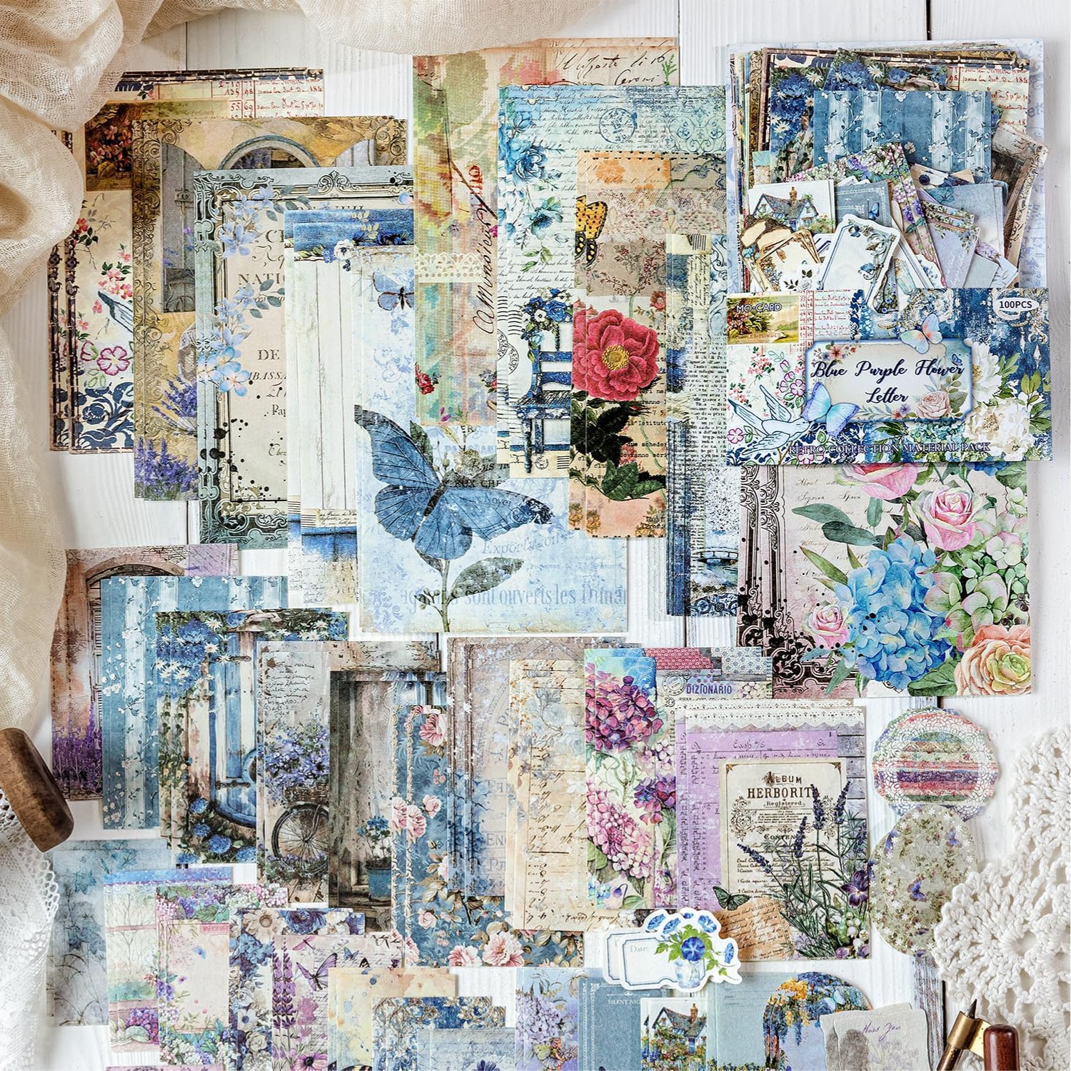 Cotrida 400Pcs Vintage Floral Scrapbook Paper and Stickers Kit