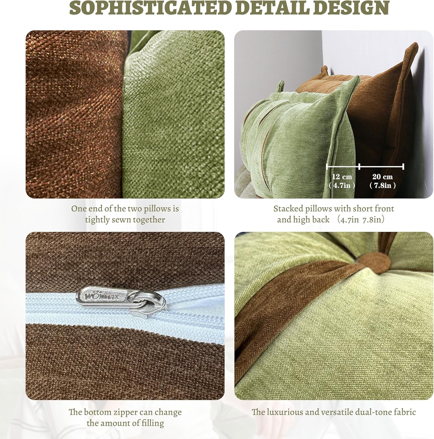 Daneey Large Headboard Pillow King (2 Pillows Connected), Soft Daybed Pillows Bolster for Bed Long Pillow for Bed Couch Sofa Backrest, Green