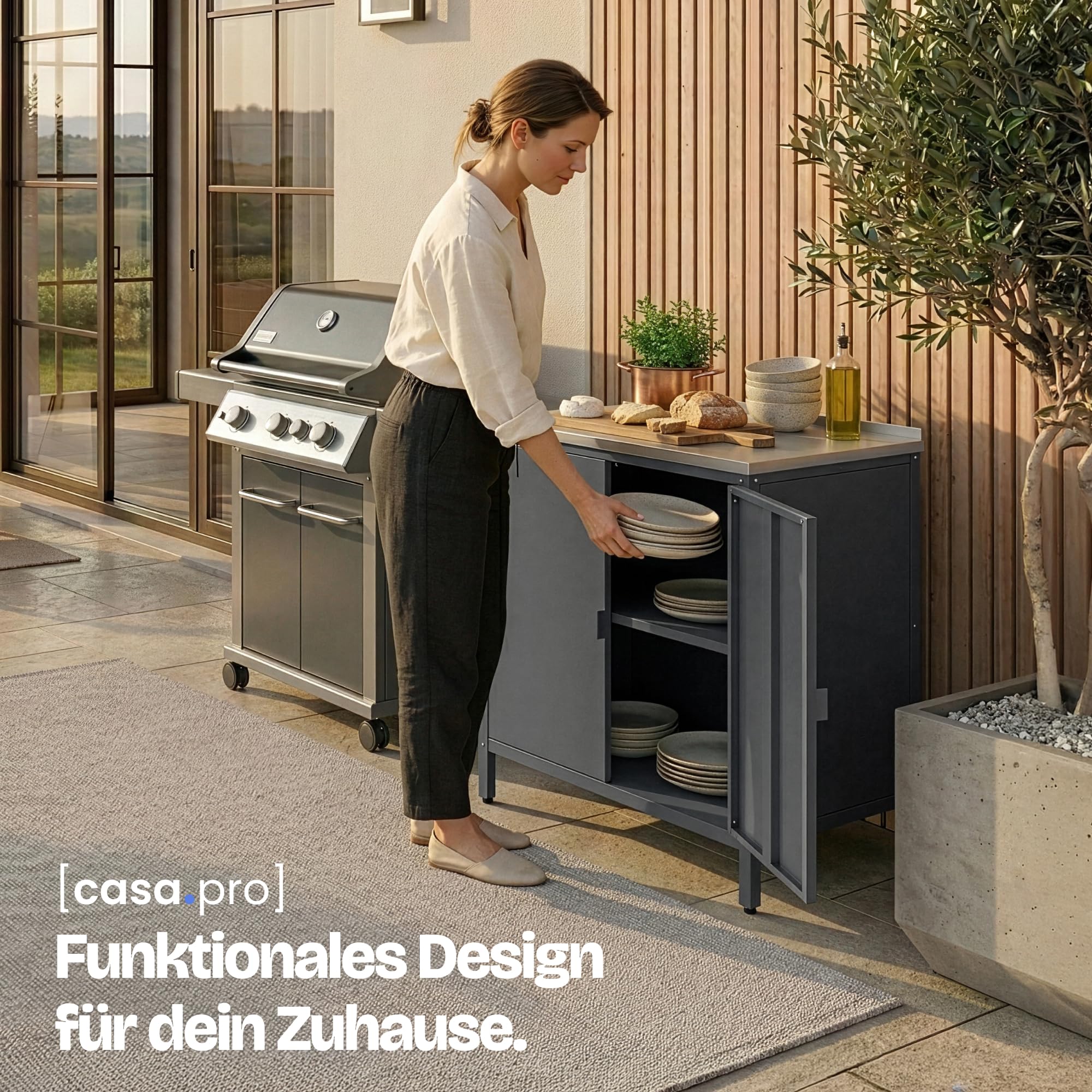 casa.pro Outdoor Schrank Bolognano Gartenschrank 92x80x50 cm Dunkelgrau matt