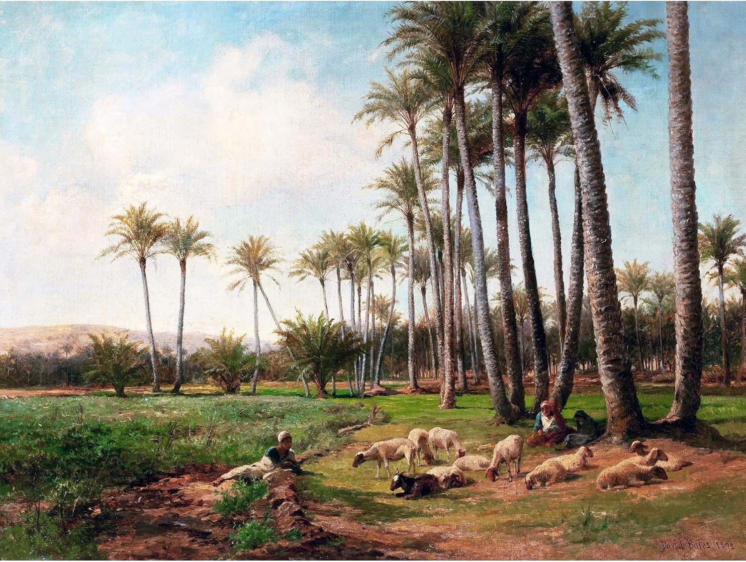 Bates Oasis Desert Sheep Lamb Palm Trees Painting Large Wall Art Print ...