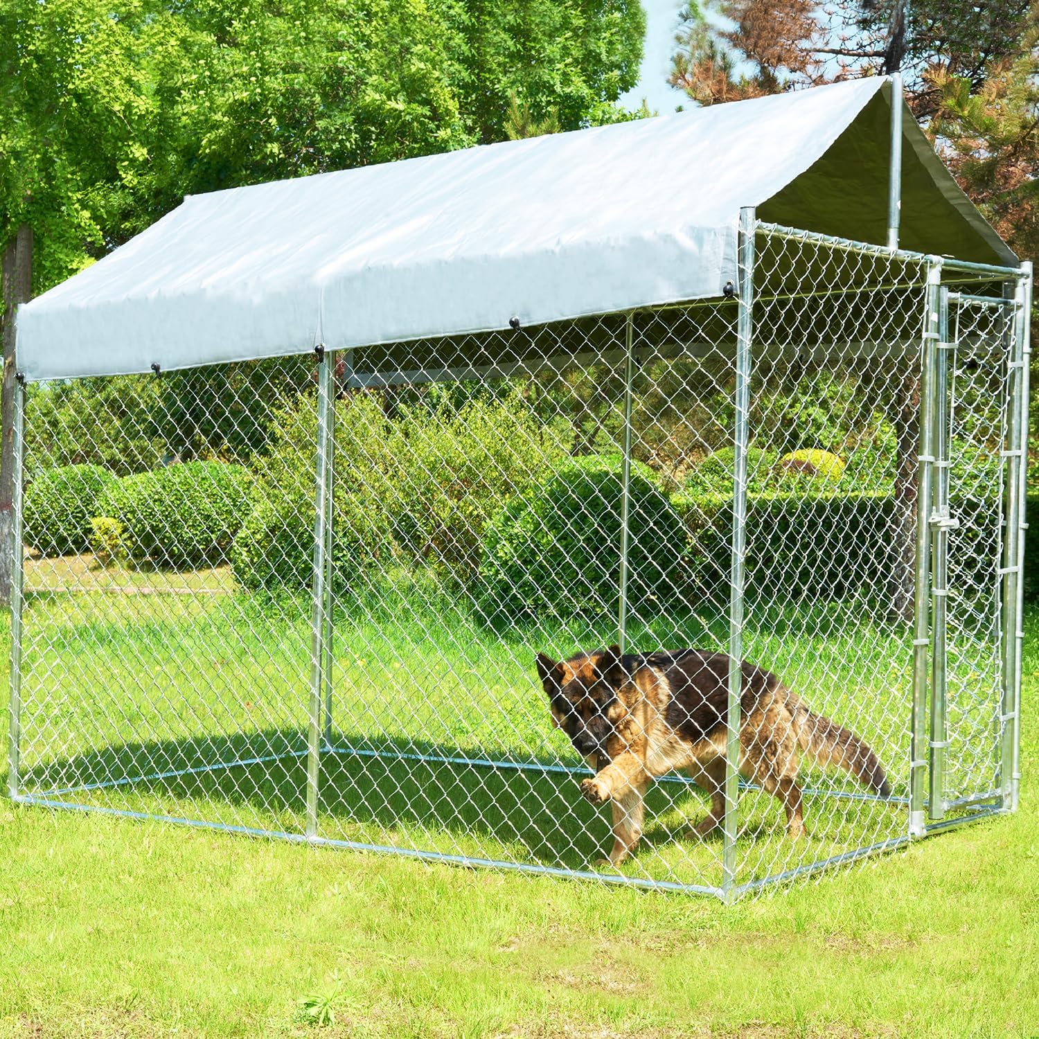 10x6x7.7ft Large Dog Kennel Outdoor, Heavy-Duty Outside Dog Kennel with Roof, Security Latch-Lock Door, Chain-Link Dog Enclosure Dog Run for Yard with Cover