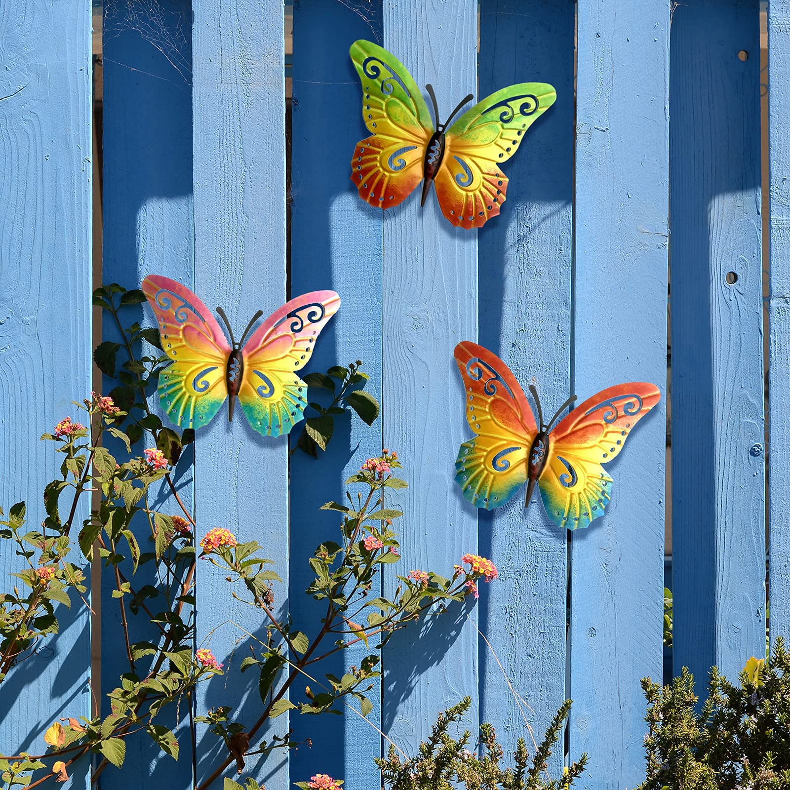 3 grandi ornamenti da giardino a forma di farfalla, in metallo