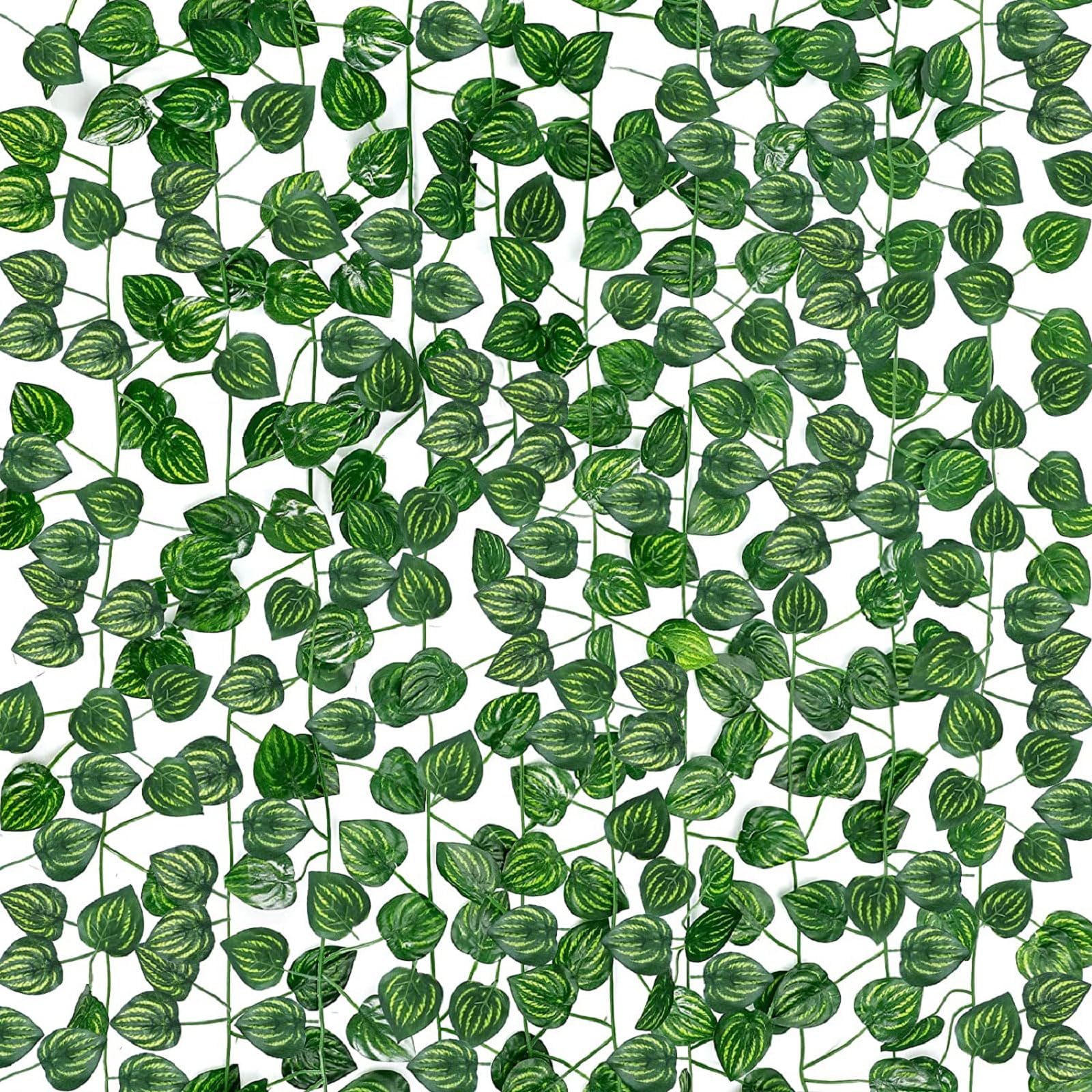 Ariati Watermelon 4 X Strands 28 Ft Long 8 Metre Realistic Fake Ivy For Room Aesthetic And Garden Wall Decoration For Indoor Outdoor, Green Faux Leaves Plastic Hanging Plants Greenery Decor