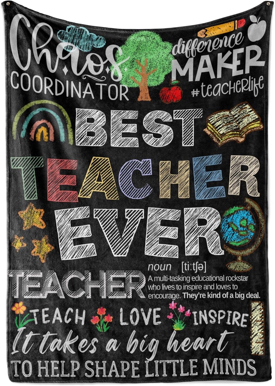 Teacher Appreciation Gifts for Women Men, Flannel Blanket Throws with Message for All Teachers, Birthday, Christmas, Retirement, 50"x 65", Blackboard Design
