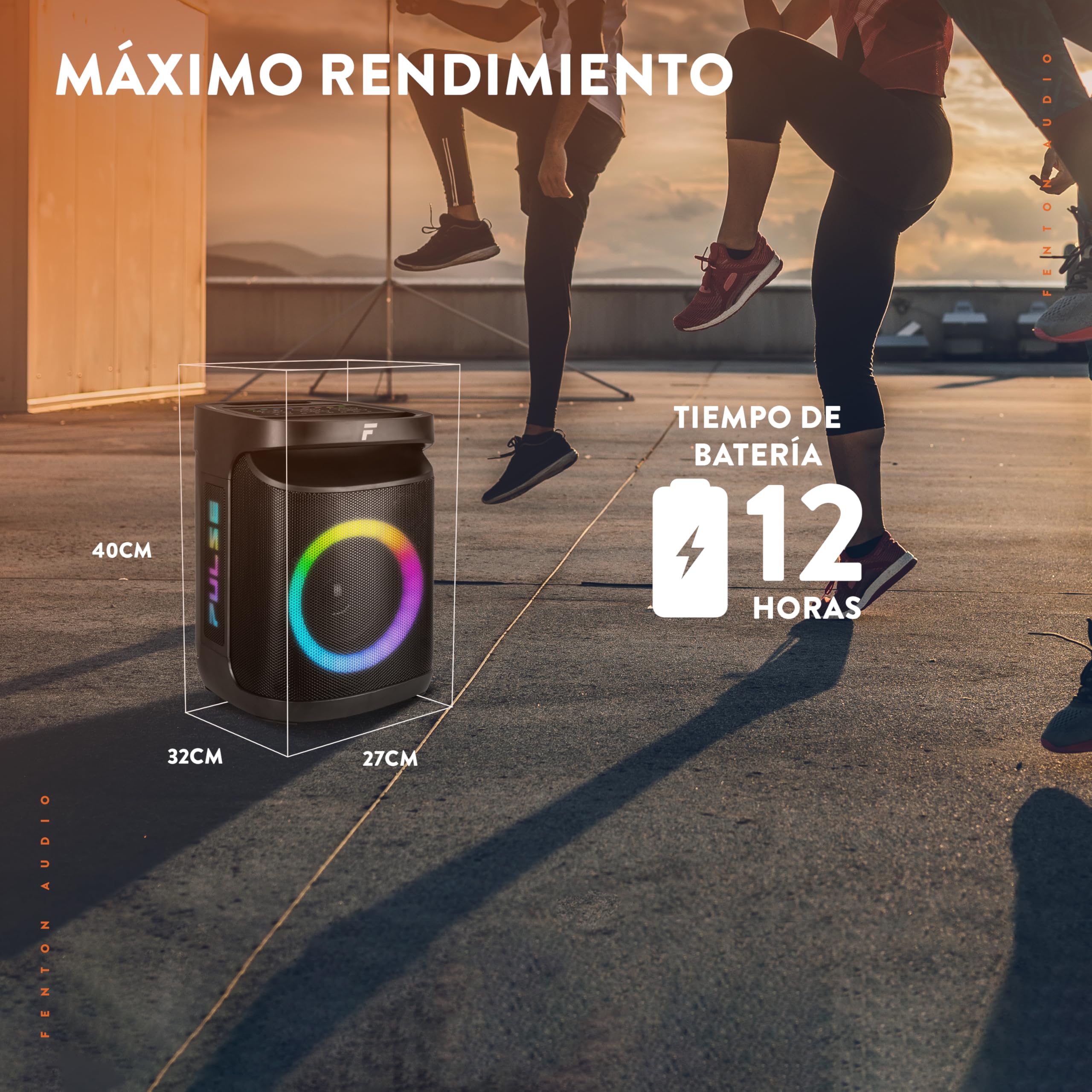 Fenton Pulse65 – Altavoz Bluetooth portátil 140W con microfono inalámbrico, batería 12h, IPX4, USB, microSD, Altavoz portatil Potente Exterior Karaoke Machine Speakers con LED, Color Negro