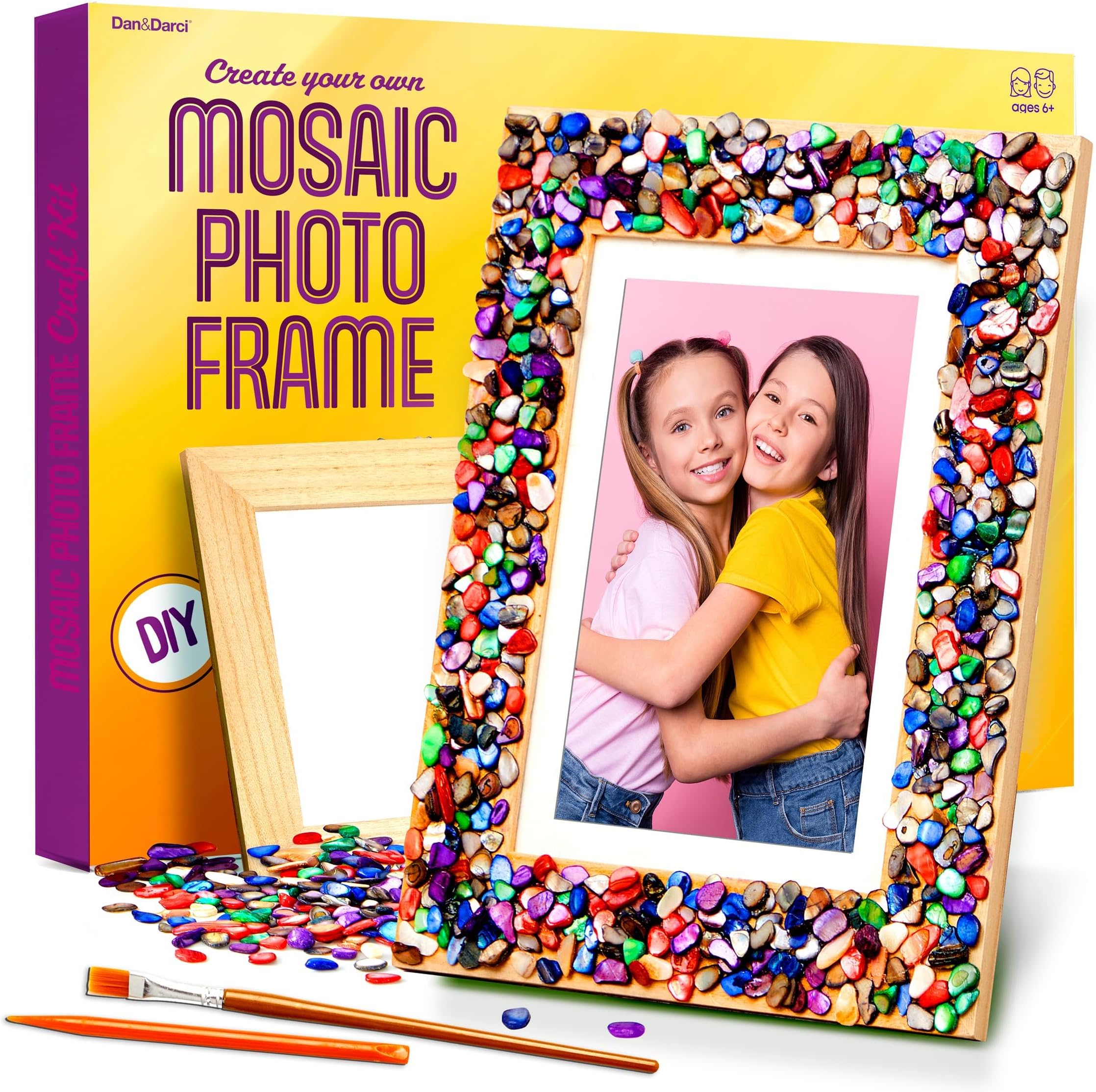 Dan&Darci DIY Mosaic Picture Frame Kit for Kids - Arts and Craft Kits for Girls & Boys- Easter Crafts- Photo Birthday Gifts for Ages 6, 7, 8, 9, 10, 11, 12, Gift for Teens, Tweens, 6-8, 8-12, 10-12