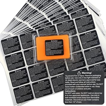 MILIVIXAY 500pcs Black Wax Melt Warning Labels - Wax Melt Warning Stickers, 1.8 x 1.5 inches