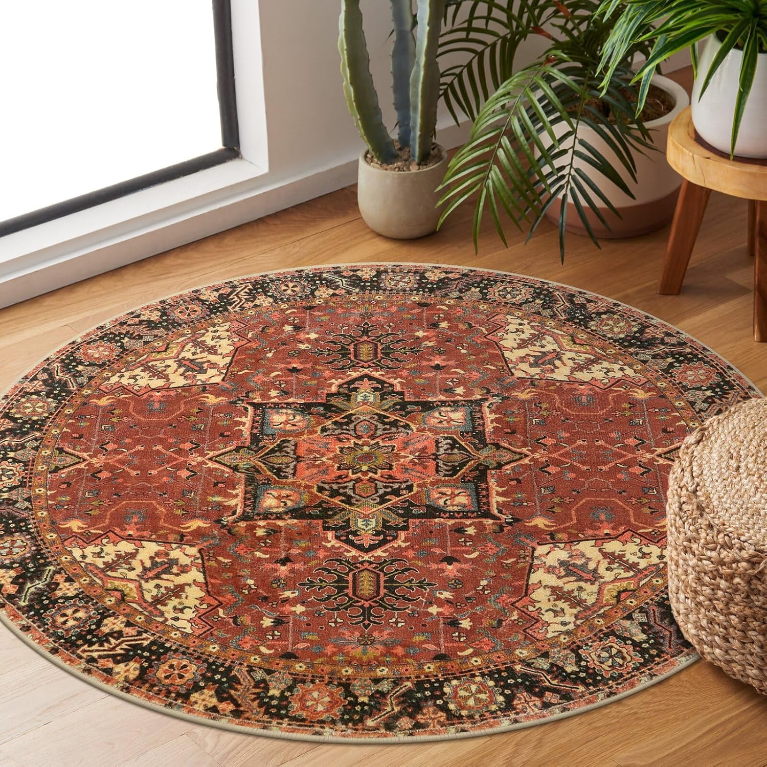 Amazon.com: LEEVAN Round Rug 4ft, Washable Nursery Round Rug, Low ...
