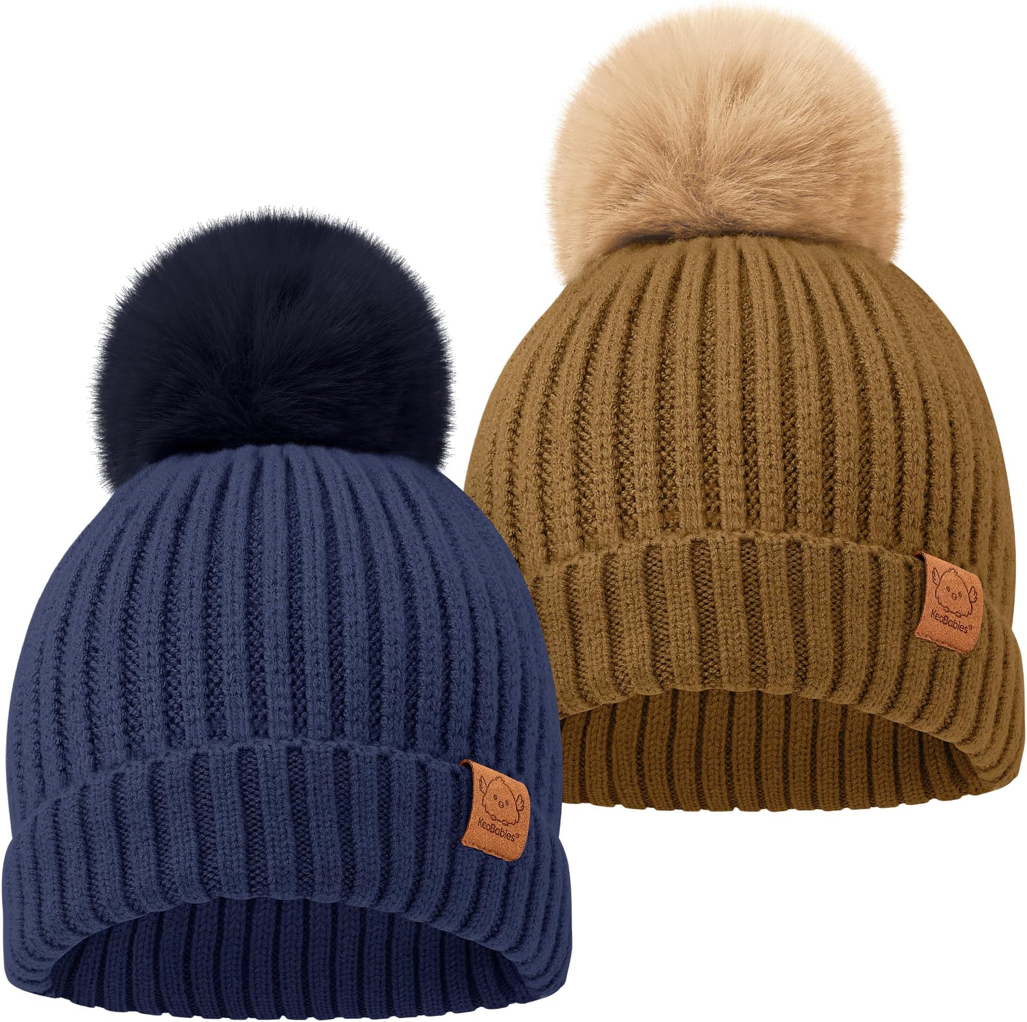 2-Pack Baby Hats for Girls, Boys - Stretchy Baby Beanies, Cute Newborn & Toddler Winter Hat, Soft & Warm Pom Pom Beanie for Infant, Toddler, Boys, Girls 0-6 Months (Blast, S)
