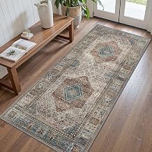 GENIMO Runner Rug for Hallways Machine Washable, 2x5 Non Slip Boho Vintage Lightweight Washable Runners, Thin Floor Rugs for Entryway Hallway Bathroom Laundry Room Corridor, Taupe Brown