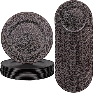Brown Chargers for Dinner Plates with Beaded, Set of 12 Plastic Bulk Wedding Charger Plates for Thanksgiving, Christmas, Holiday Party Table Setting.