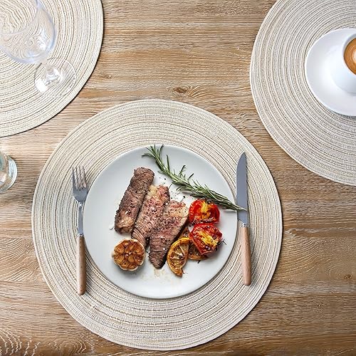 Miniatura 6 de Juego de 6 manteles individuales redondos trenzados de 15 pulgadas para mesa de comedor y cocina, lavables, antideslizantes (beige, paquete de 6)