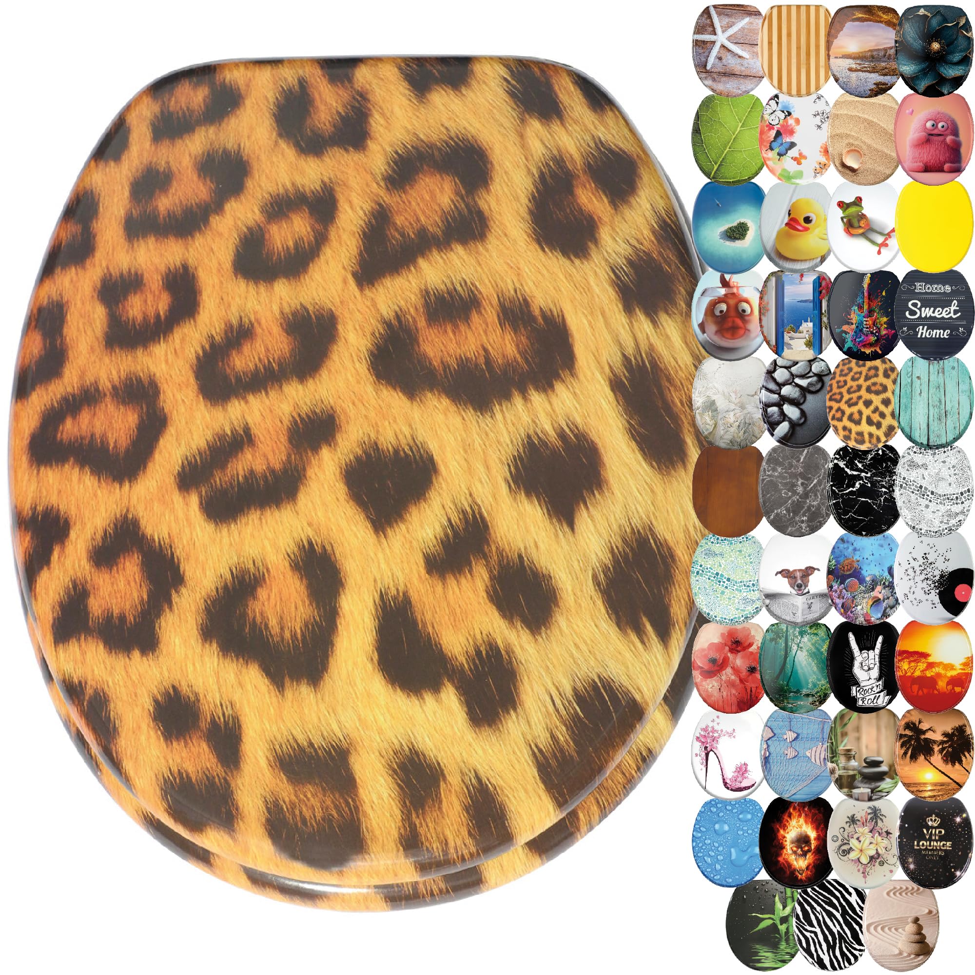 Sanilo Leopard Soft Close Toilet Seat With Quick Release, Toilet Lid Detachable At The Press Of A Button, Easy Installation From Above (Leopard)