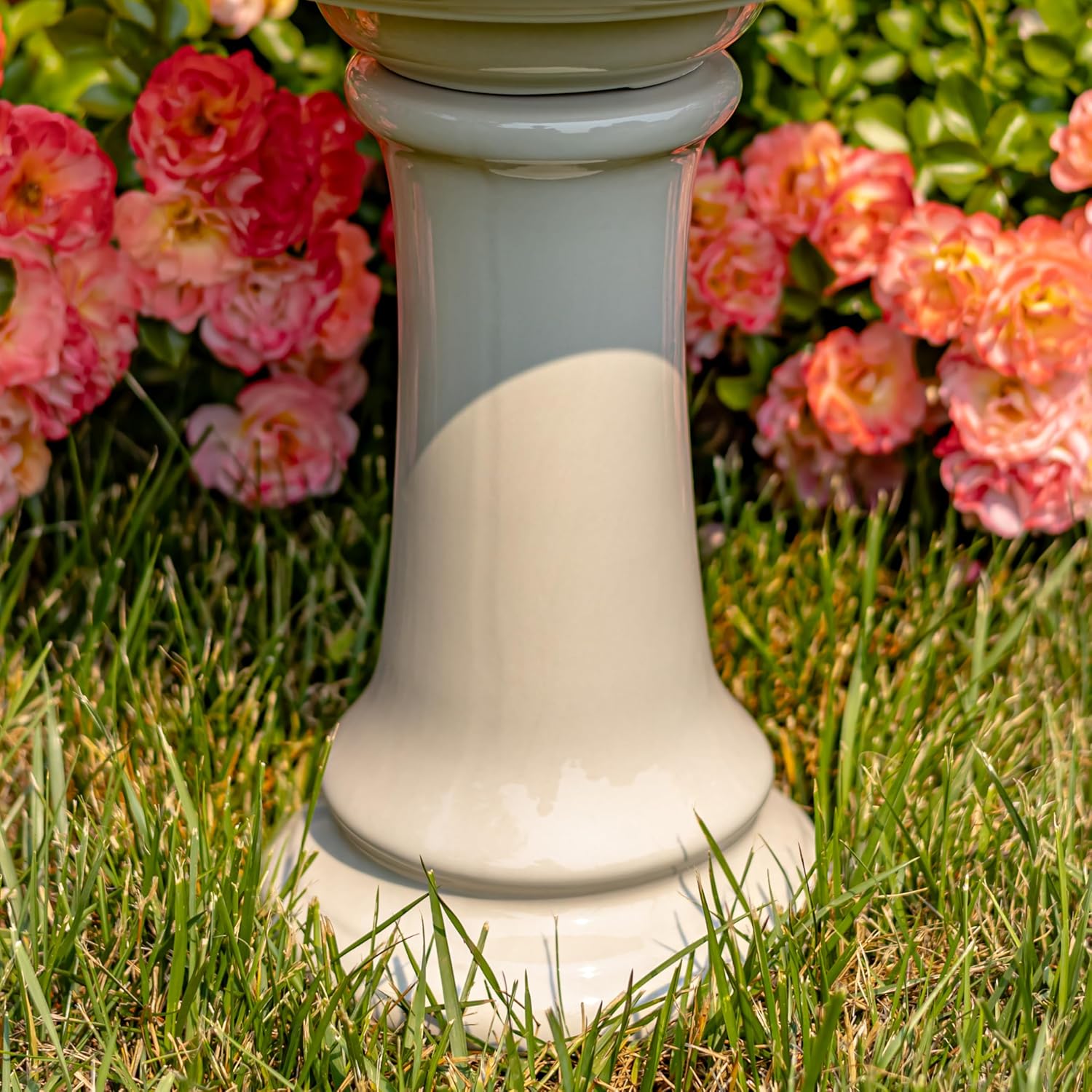 Zaer Ltd. Porcelain Birdbath with Hand Painted Details (15" Tall, Hummingbird & Wildflower)