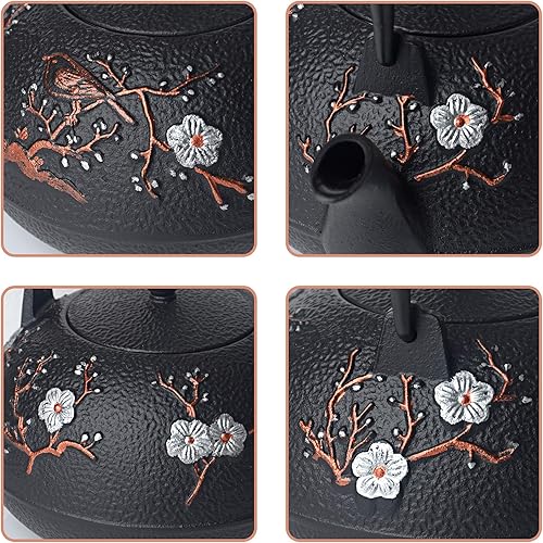 Miniatura 5 de Juego de tazas de té japonesas de hierro fundido de 7 piezas, tetera con infusor y salvamanteles (40 onzas)