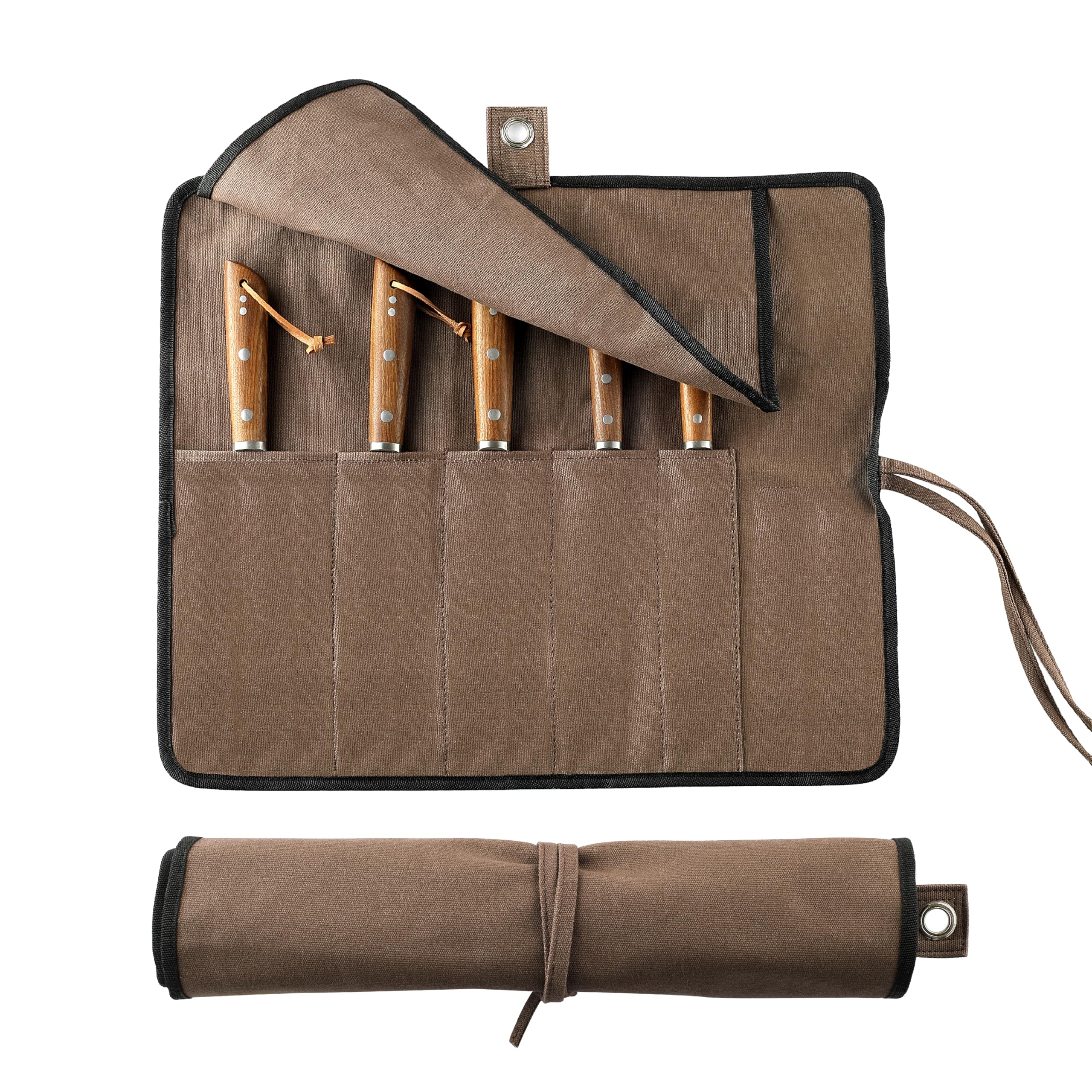 VRUIFA Chef’s Knife Roll Bag, Portable Canvas Cases, Chef Bag With 5 Slots Pockets Can Hold Kitchen Knife Tools Up To 15 Inch