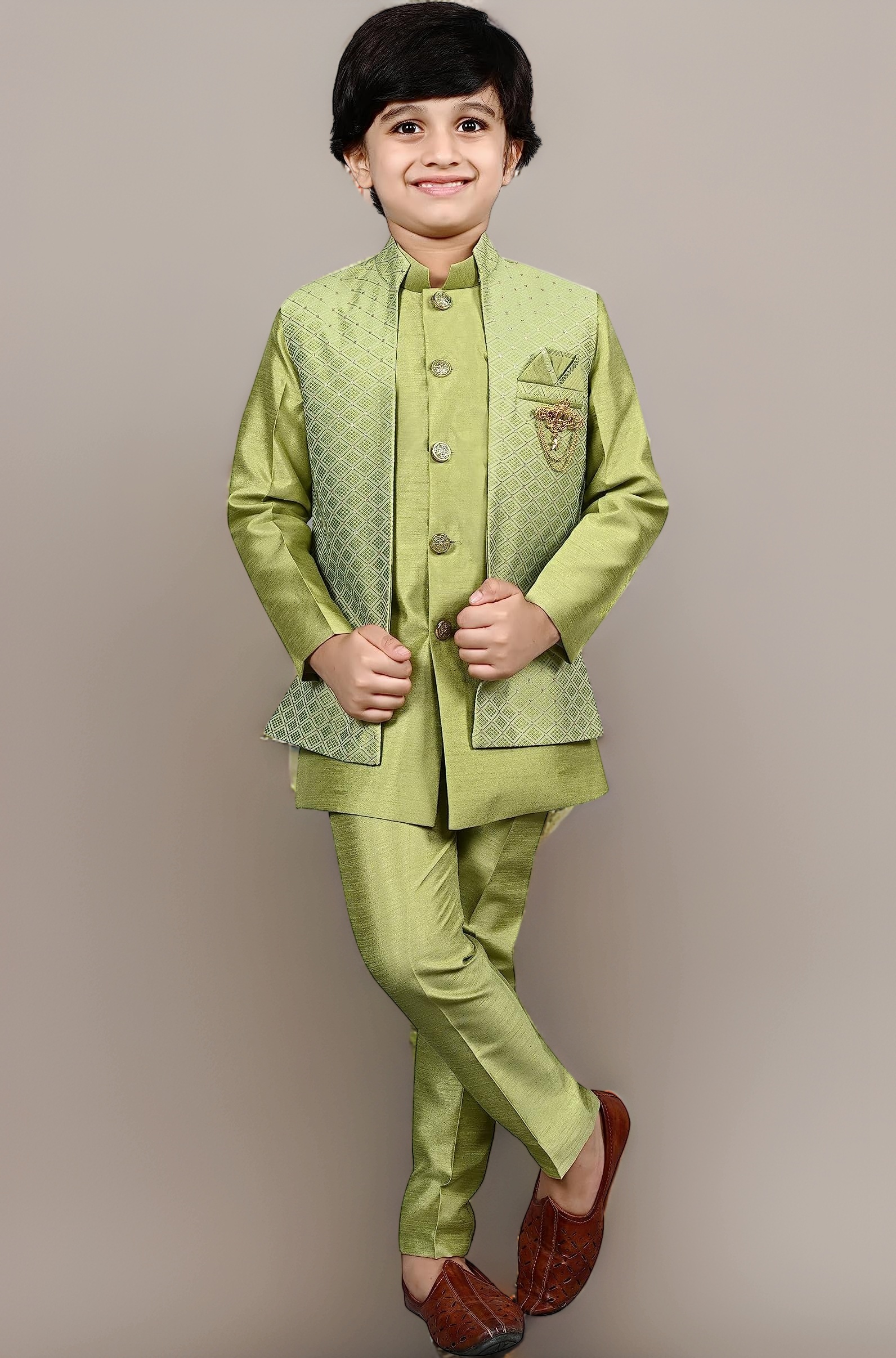 AHHAAAA Kids Ethnic Silk Indian Bollywood Style Print Indo-Western Sherwani Set For Boys 521MF