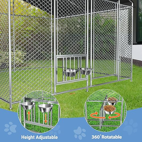 Miniatura 2 de ROOMTEC Perrera para perros exteriores con techo, resistente, con 2 cuencos giratorios y bloqueo seguro actualizado, perrera grande con funda