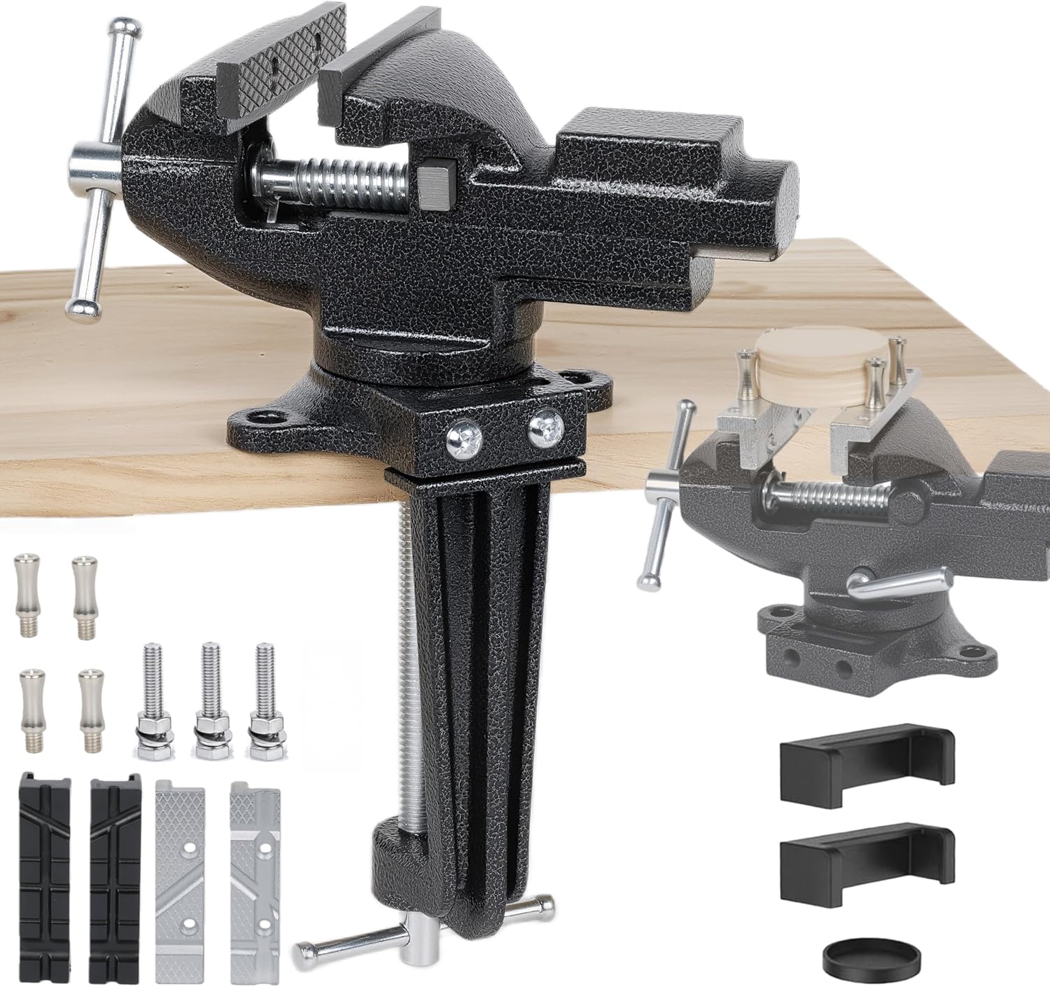 Table Vise, 3.3" Jaw Width, 2 in 1 Bench Vise Universal Rotate 360° Work Clamp-On Vise, Table Vice With Two Multifunctional Jaw and Quick Adjustment Button for Woodworking, DIY, Metal Working and More
