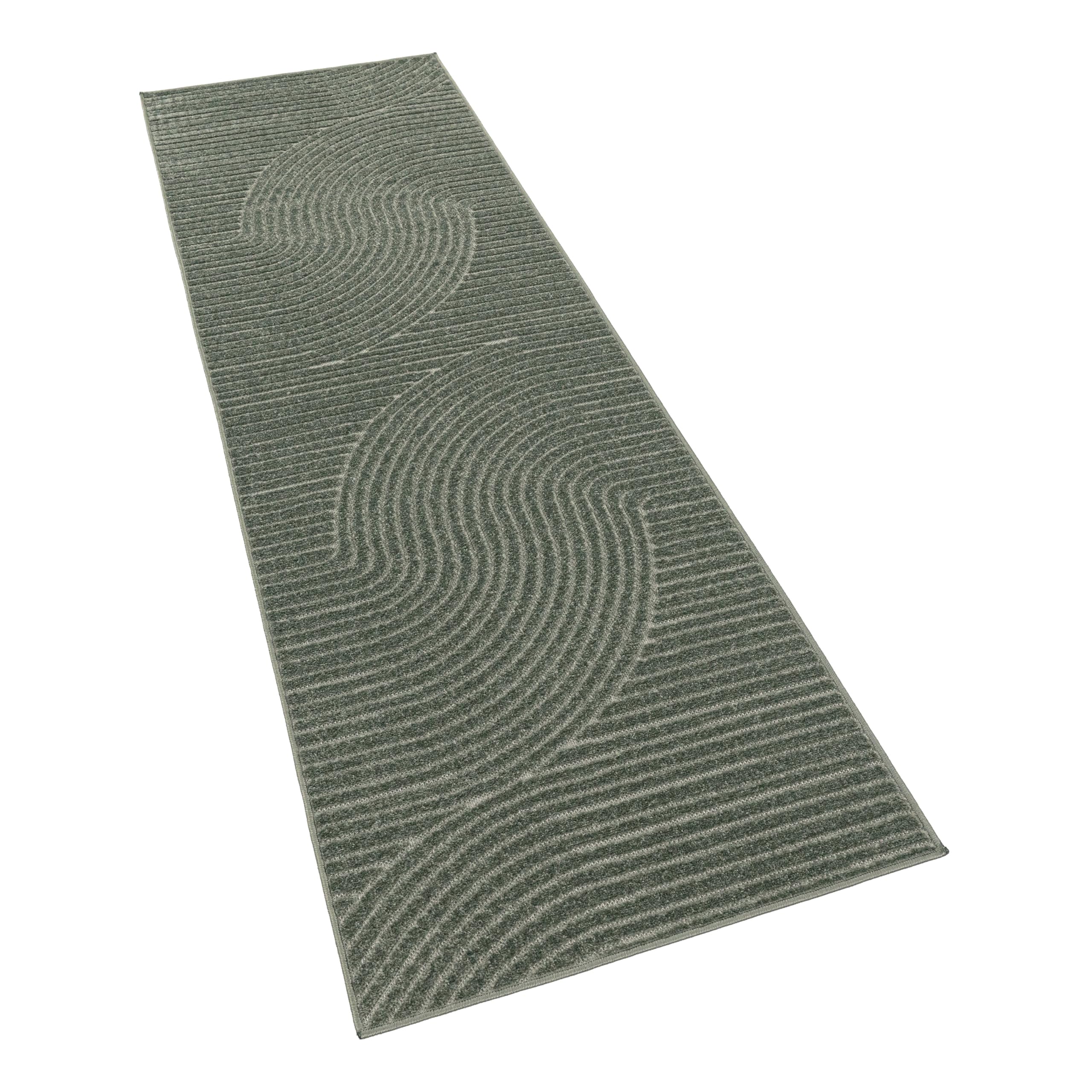 Paco Home Teppich Outdoor Wetterfest, Moderne abstrakte Boho Designs mit 3D Struktur, Pflegeleicht, ideal für Terrasse Wohnzimmer & Küche, Grösse:80x250 cm, Farbe:Grün