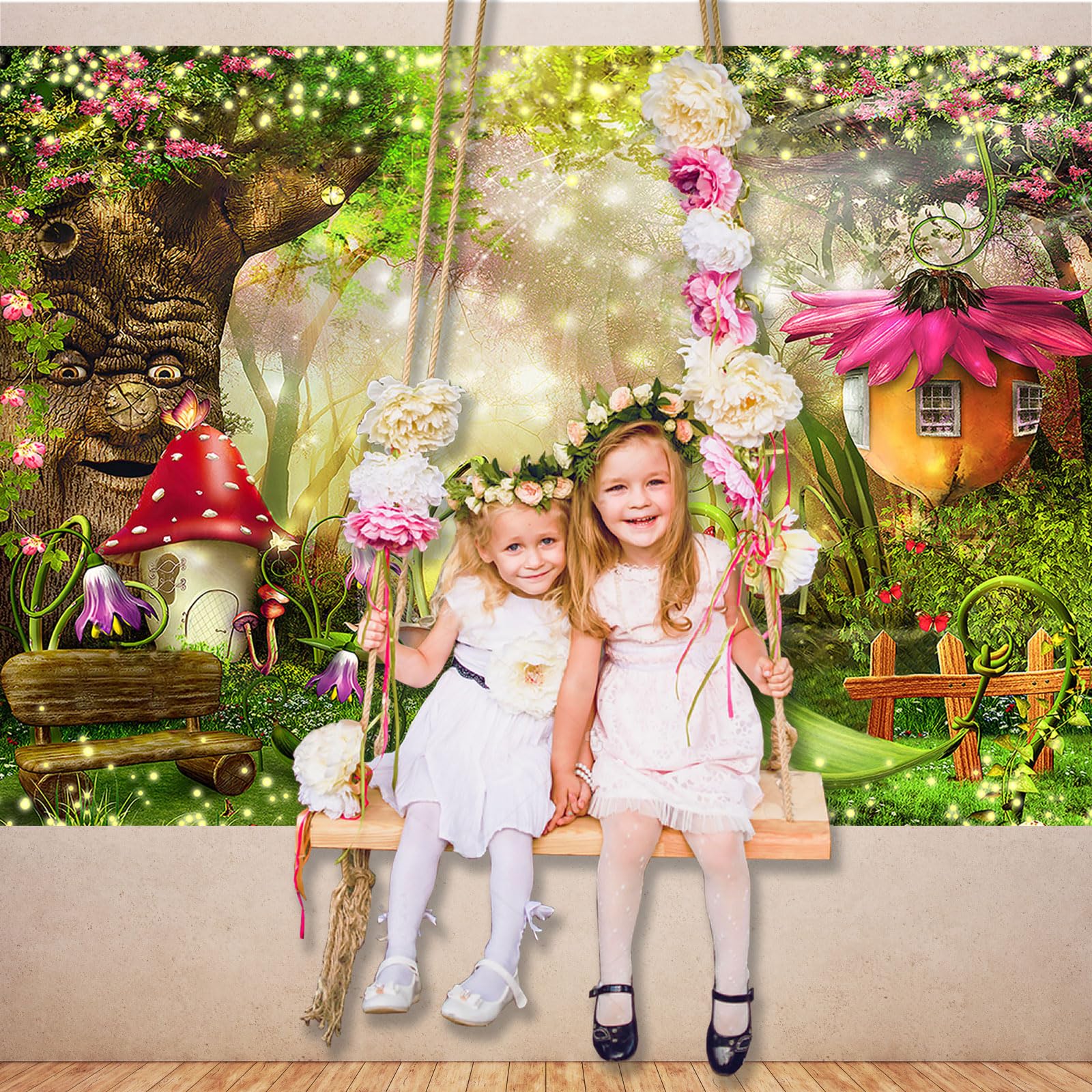 Pink Fairy Garden Birthday Backdrop - 6x4 Ft Flower Fairy Banner With Ribbon For Girls Party Decor