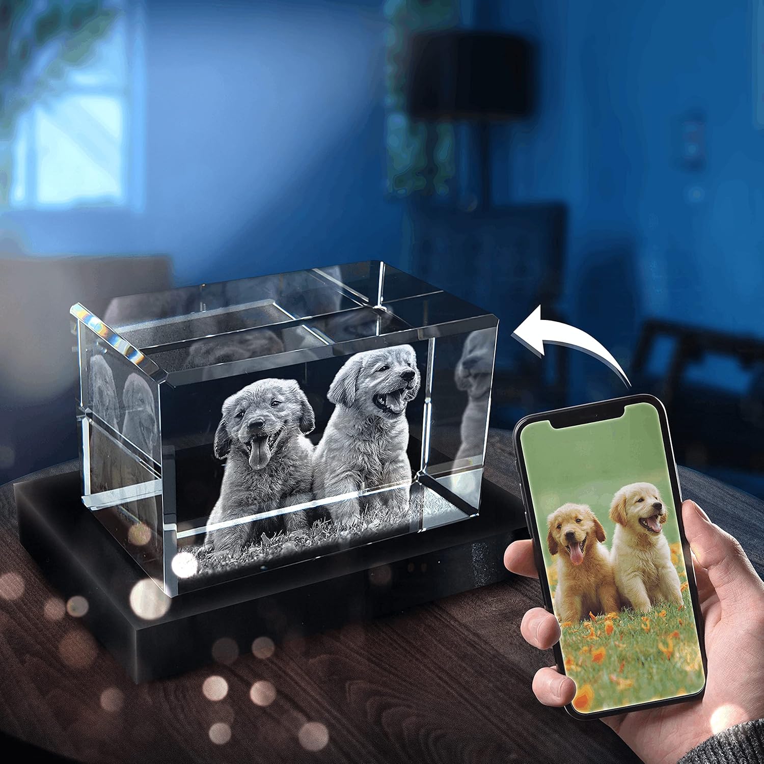 3D Crystal Photo with LED Base 3D Pictures in Glass Personalized Gift for Father's Day, Birthday Gifts, Women, Men, Home Office Decor Paperweight (Portrait, XL)