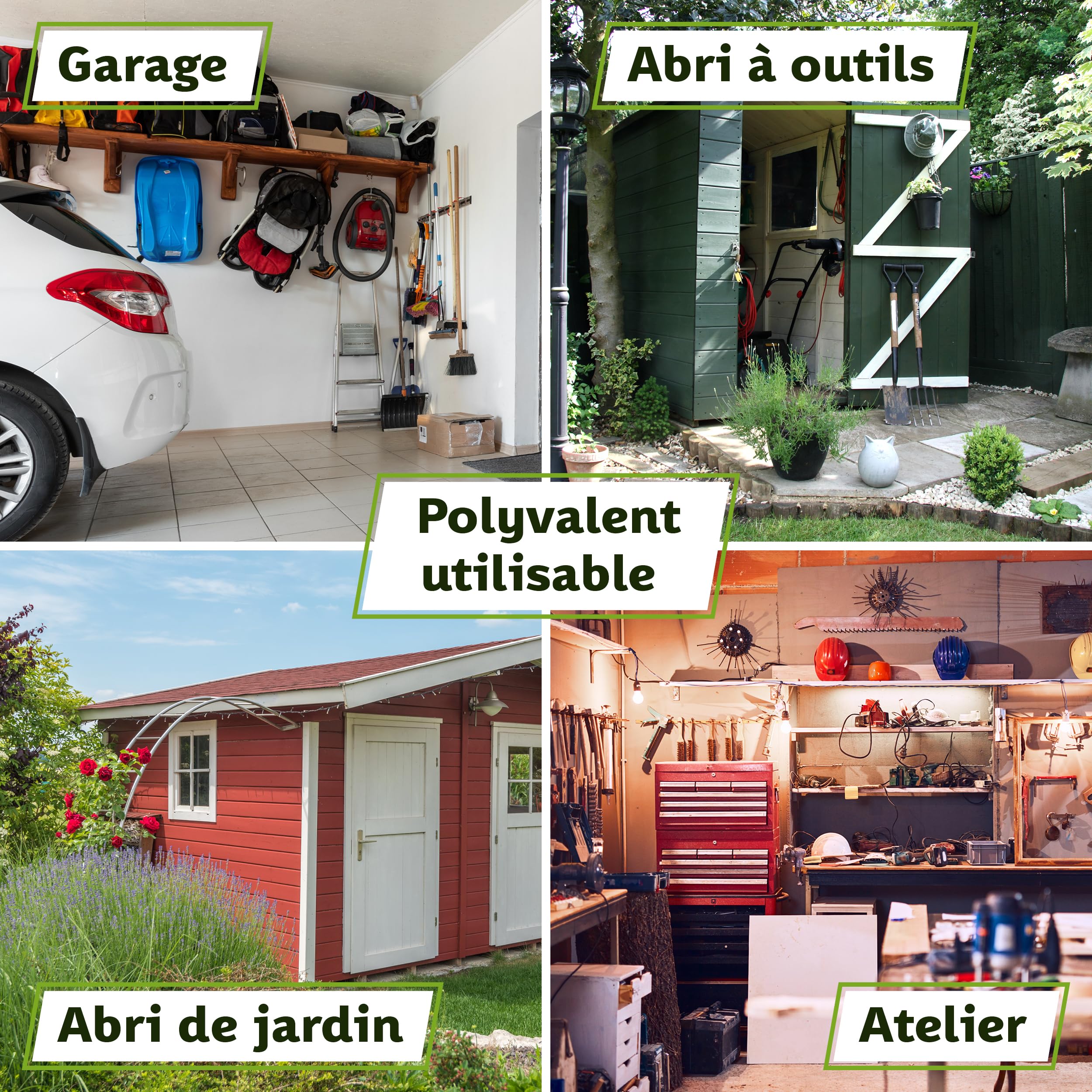 TTL Commerce Garden Support rectangulaire outils de jardin 61x58x31cm 28 compartiments Support et organiseur le rangement balais,bêches,râteaux et outils de jardin,abri de jardin et garage Vert/Noir
