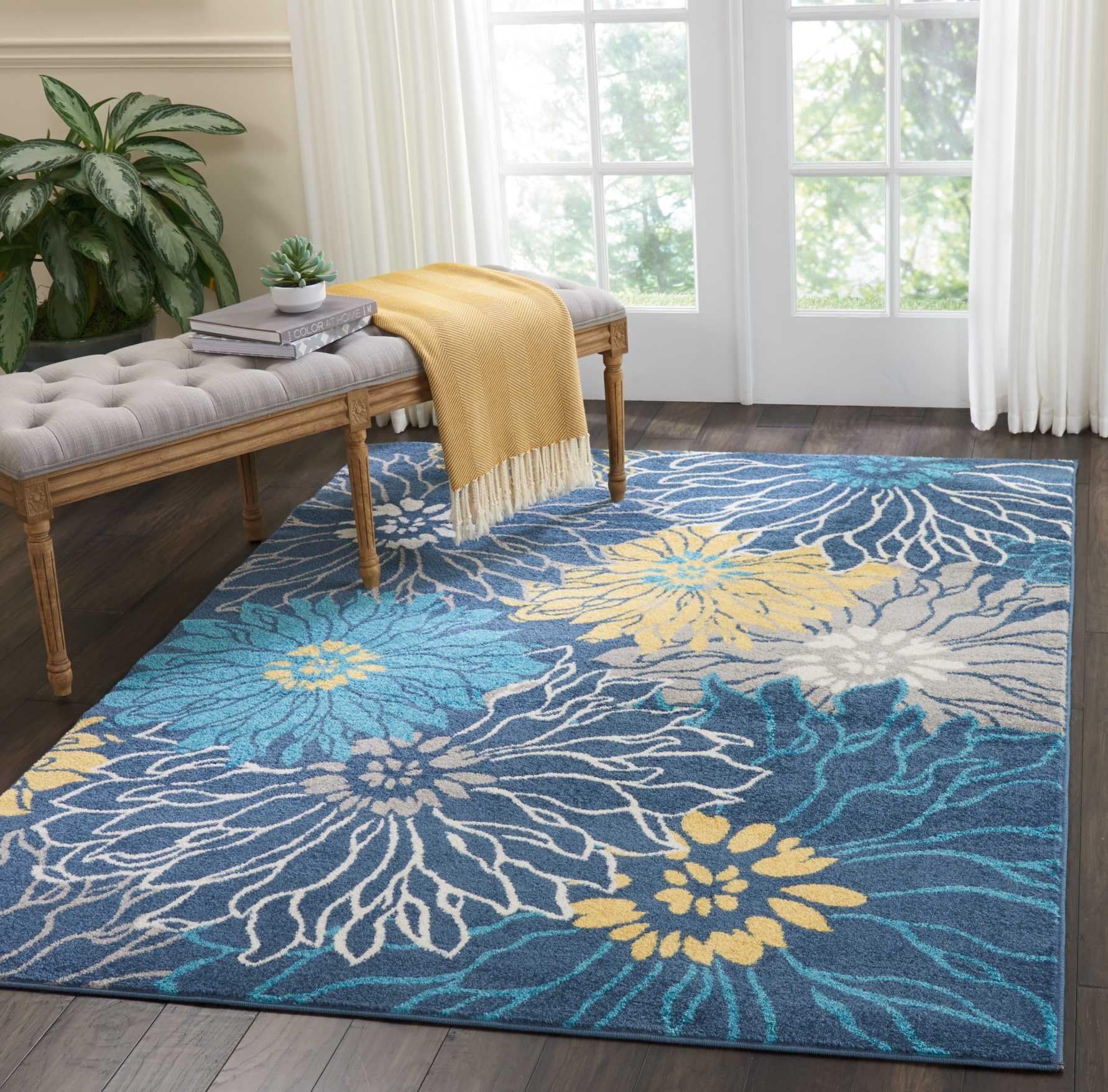 Nourison Home Passion Blue 5'3" x 7'3" Area Rug - Easy Clean, Non Shedding, Bed Room, Living Room, Dining Room, Kitchen (5' x 7')