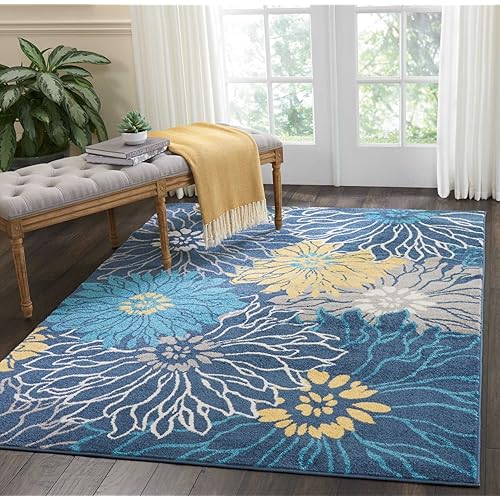 Nourison Passion Bohemian Floral Blue Area Rug, 5'3" x7'3, (5'x8')