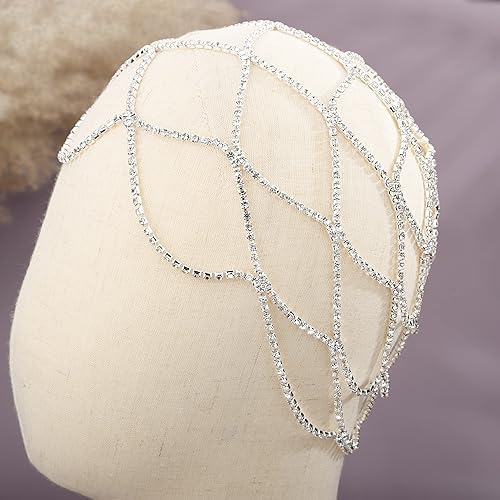 Miniatura 4 de YERTTER Cadena de malla plateada con diamantes de imitación para boda, cadena de tenis en capas, accesorios para la cabeza de los años 20, joyería,