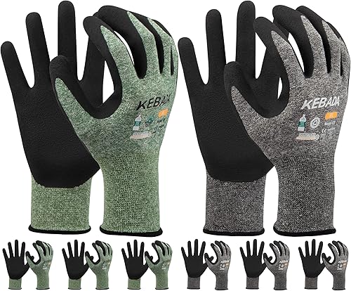 Kebada Guantes de jardinería para hombres, 6 pares de guantes de jardín transpirables, revestimiento de látex de espuma, guantes de trabajo de